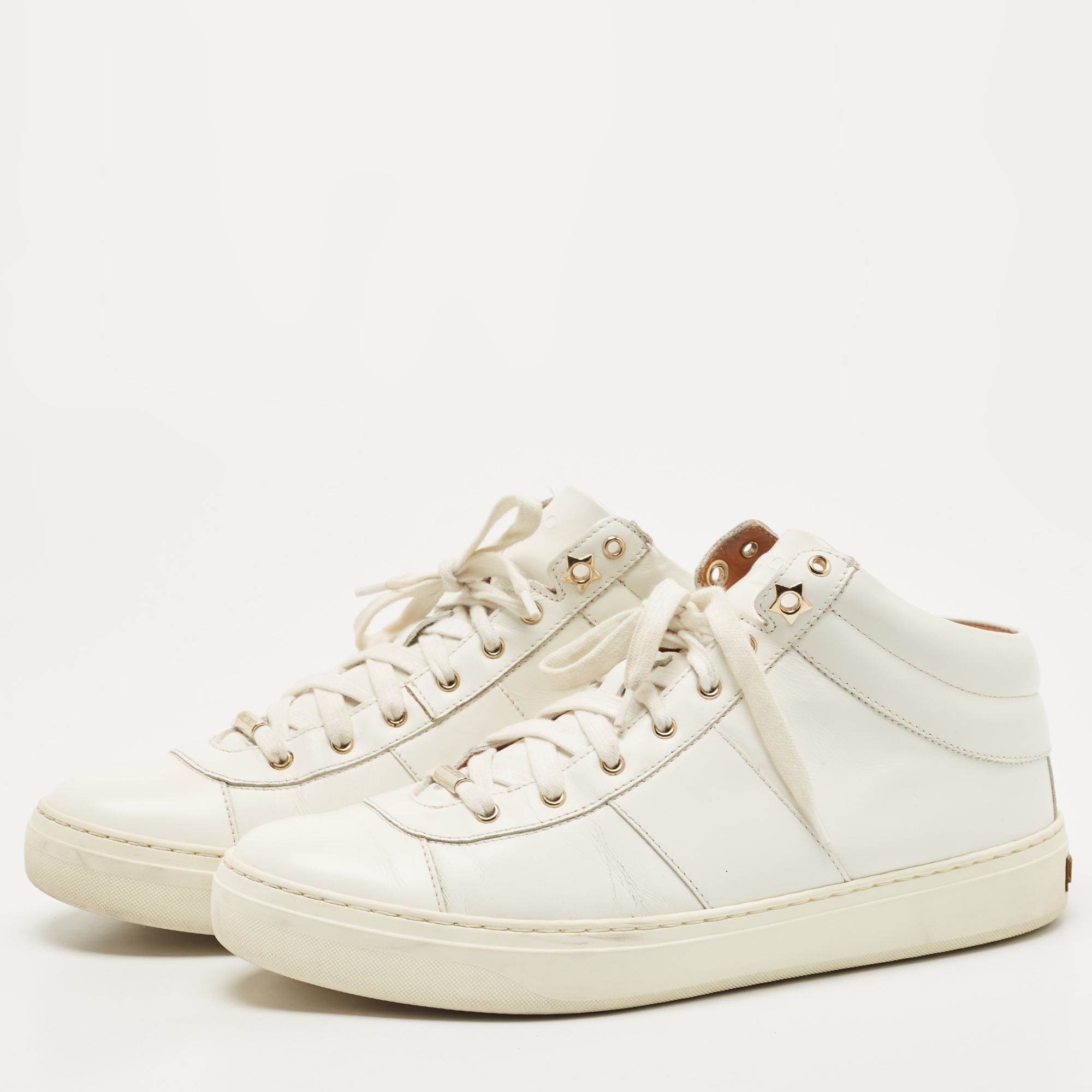 

Jimmy Choo White Leather High Top Sneakers Size