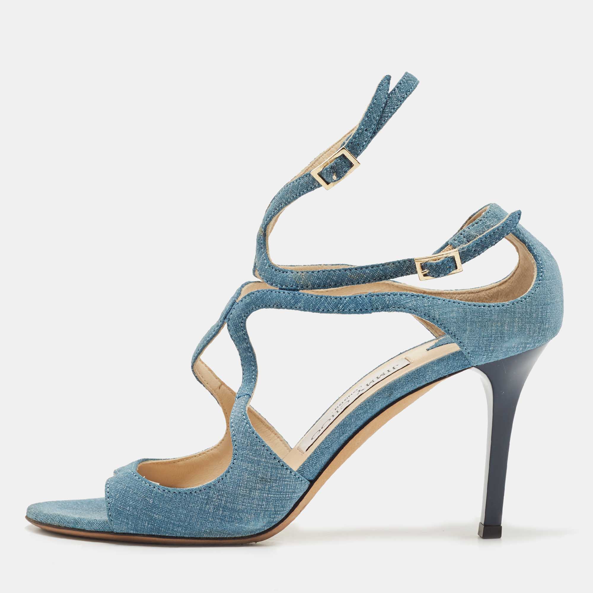 

Jimmy Choo Blue Texture Suede Lang Ankle Strap Sandals Size