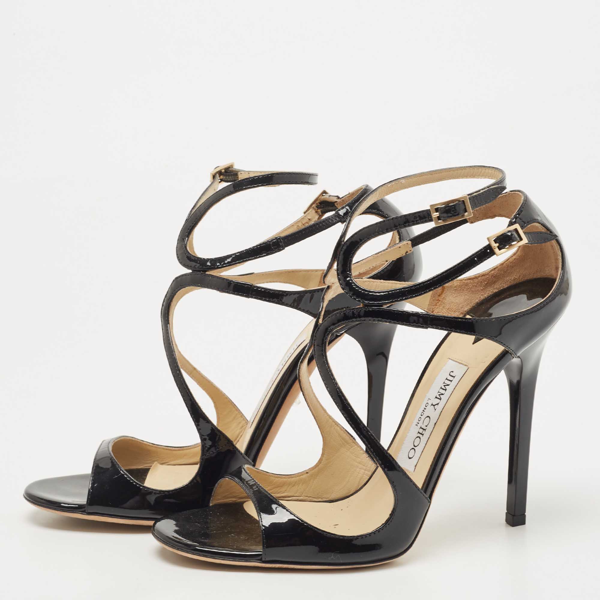 

Jimmy Choo Black Patent Leather Lang Sandals Size