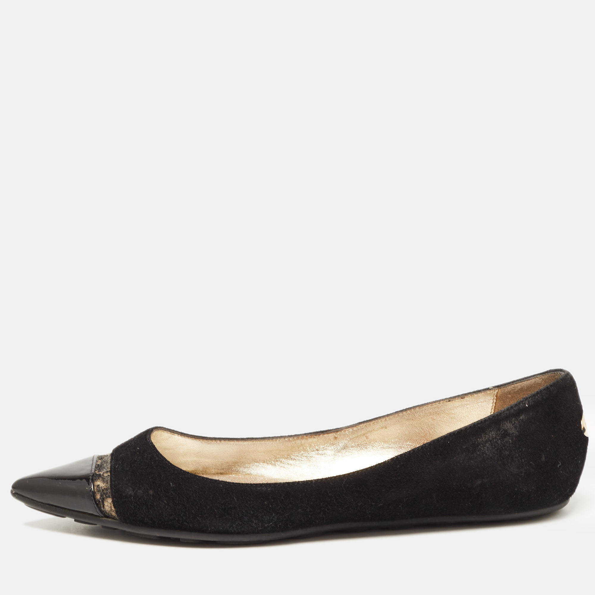 

Jimmy Choo Black Suede and Patent Leather Ballet Flats Size