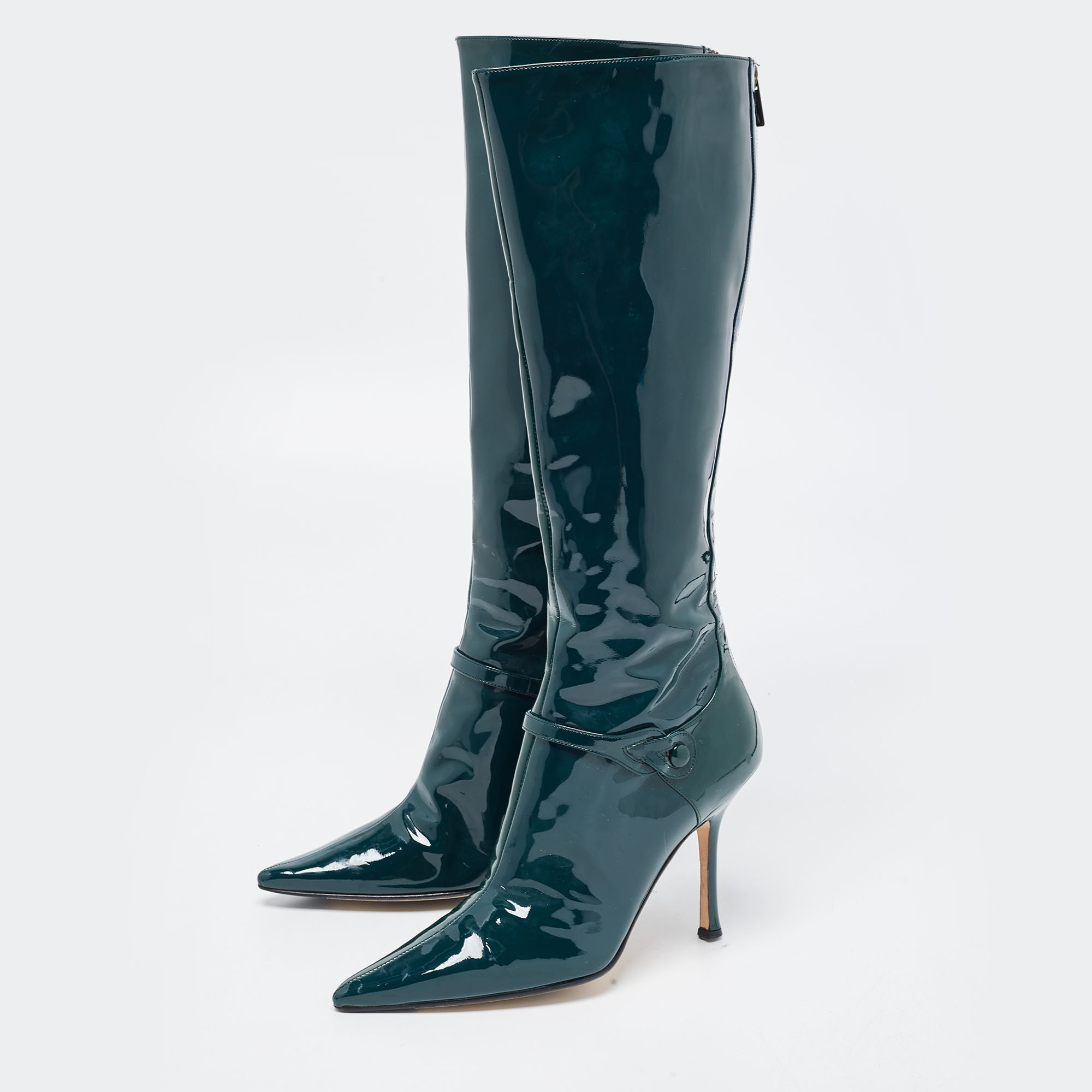 

Jimmy Choo Green Patent Leather Calf Length Boots Size