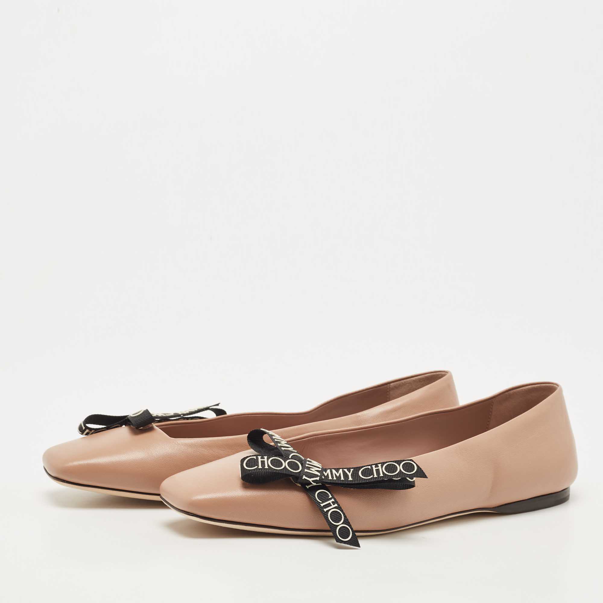 

Jimmy Choo Beige Leather Bow Ballet Flats Size