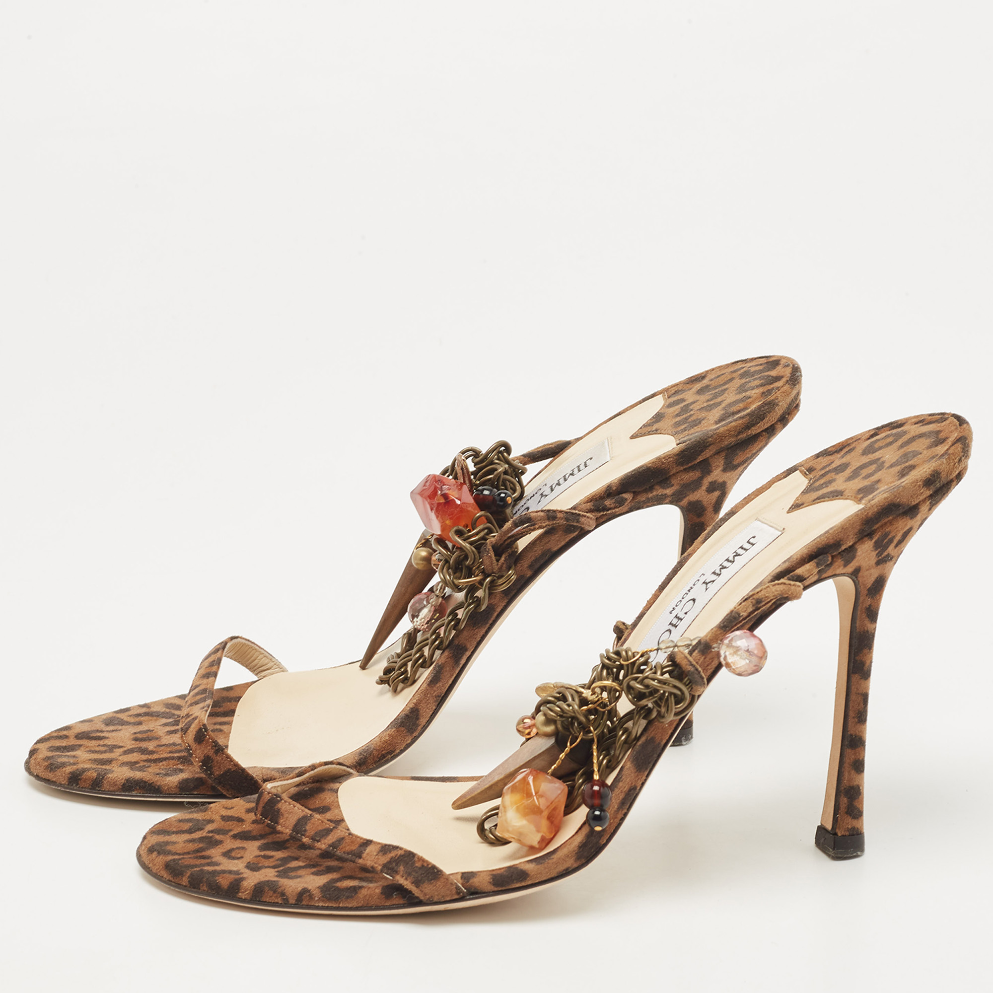 

Jimmy Choo Brown/Black Leopard Print Suede Edin Sandals Size