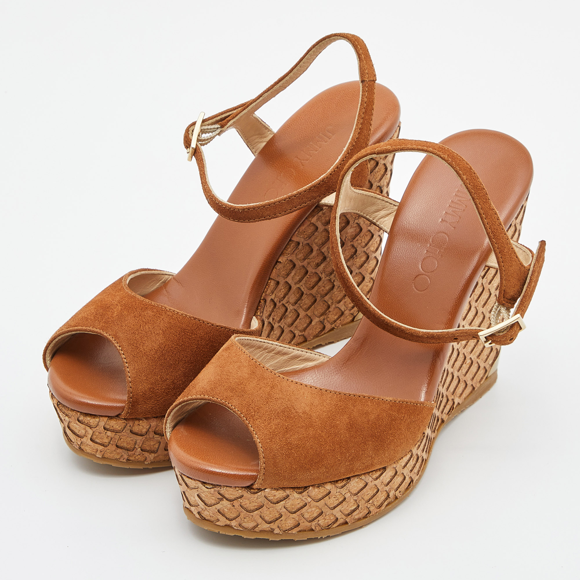 

Jimmy Choo Brown Suede Cork Wedge Ankle Strap Sandals Size