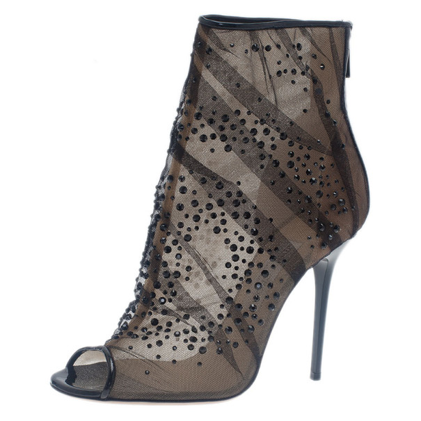 Pre Owned Jimmy Choo Black Crystal Mesh Knox Pumps Size 39