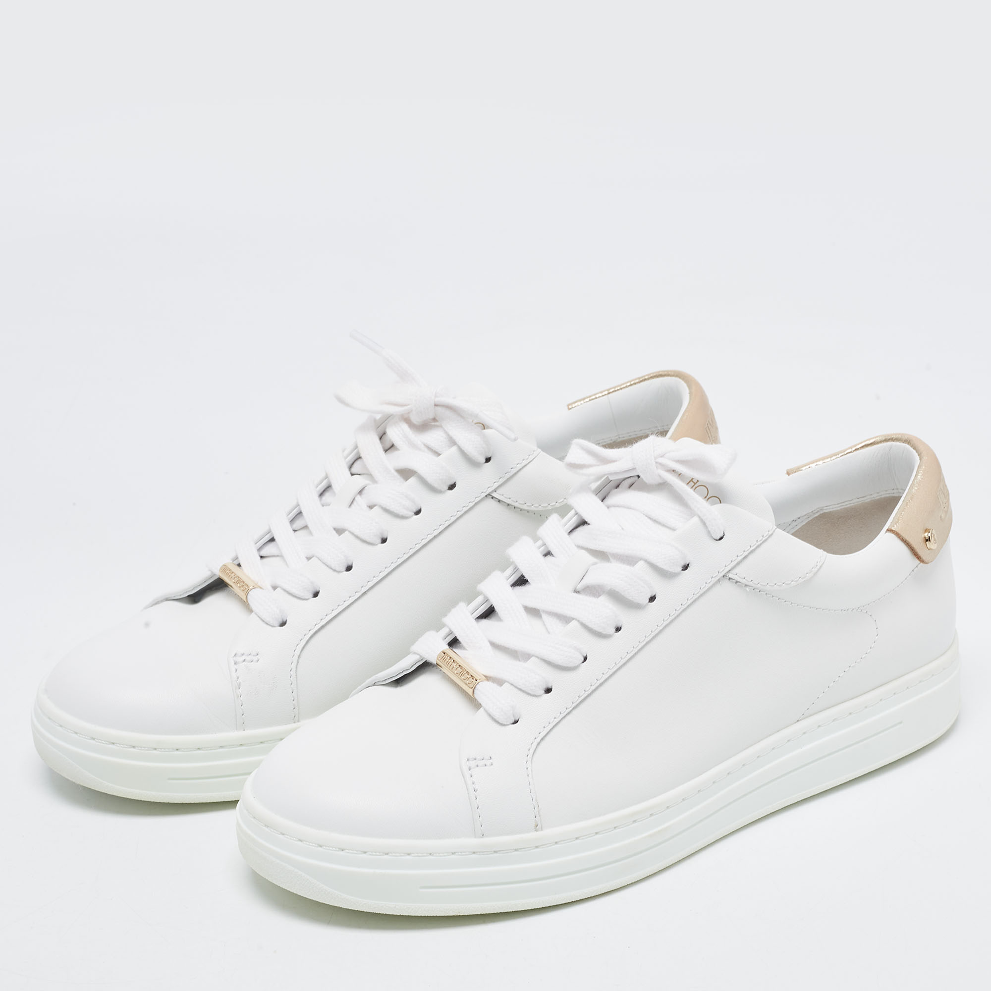 

Jimmy Choo White Leather Rome/F Low Top Sneakers Size