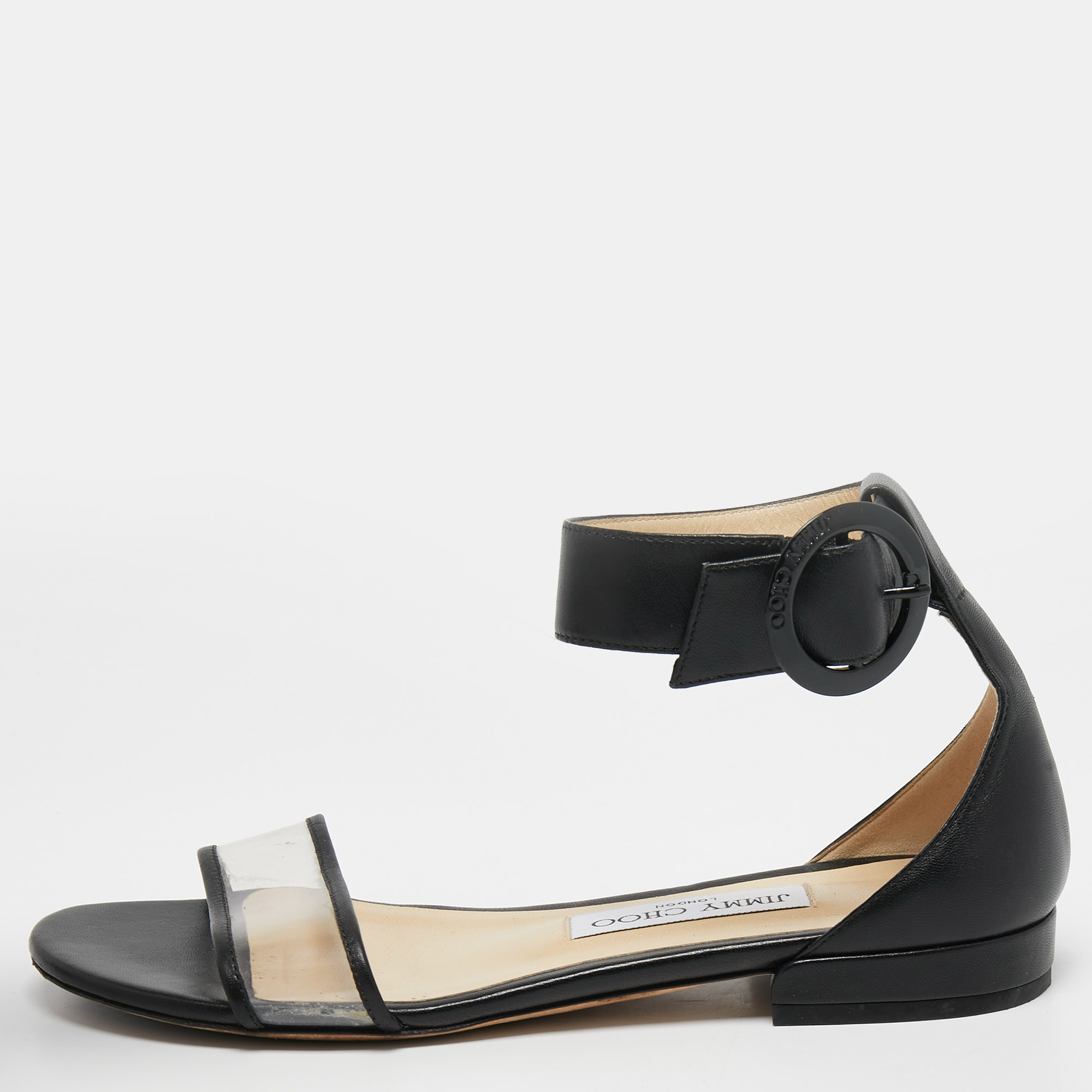 

Jimmy Choo Black Leather Jaimie Ankle Strap Sandals Size