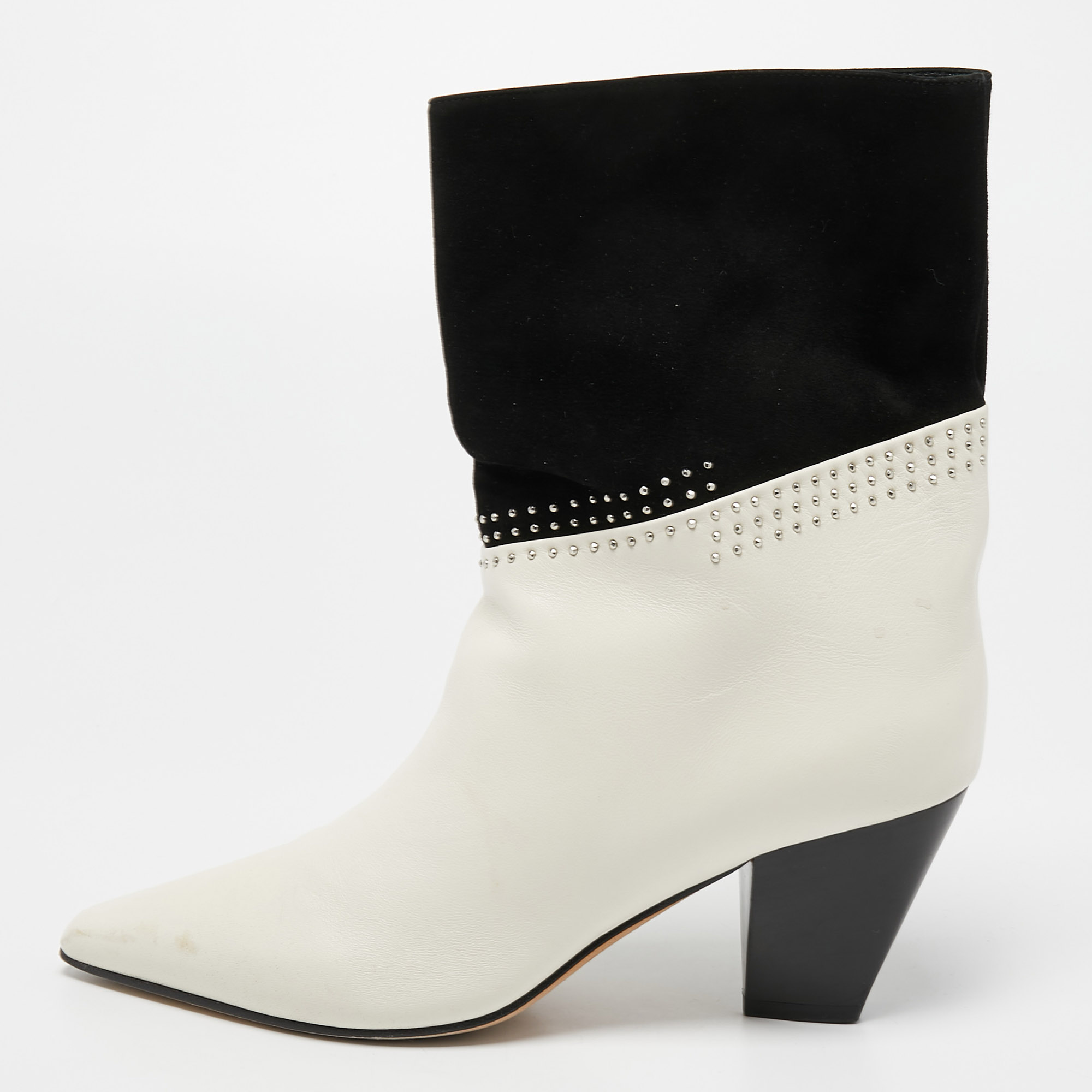 

Jimmy Choo Cream/Black Suede and Leather Ankle Boots Size