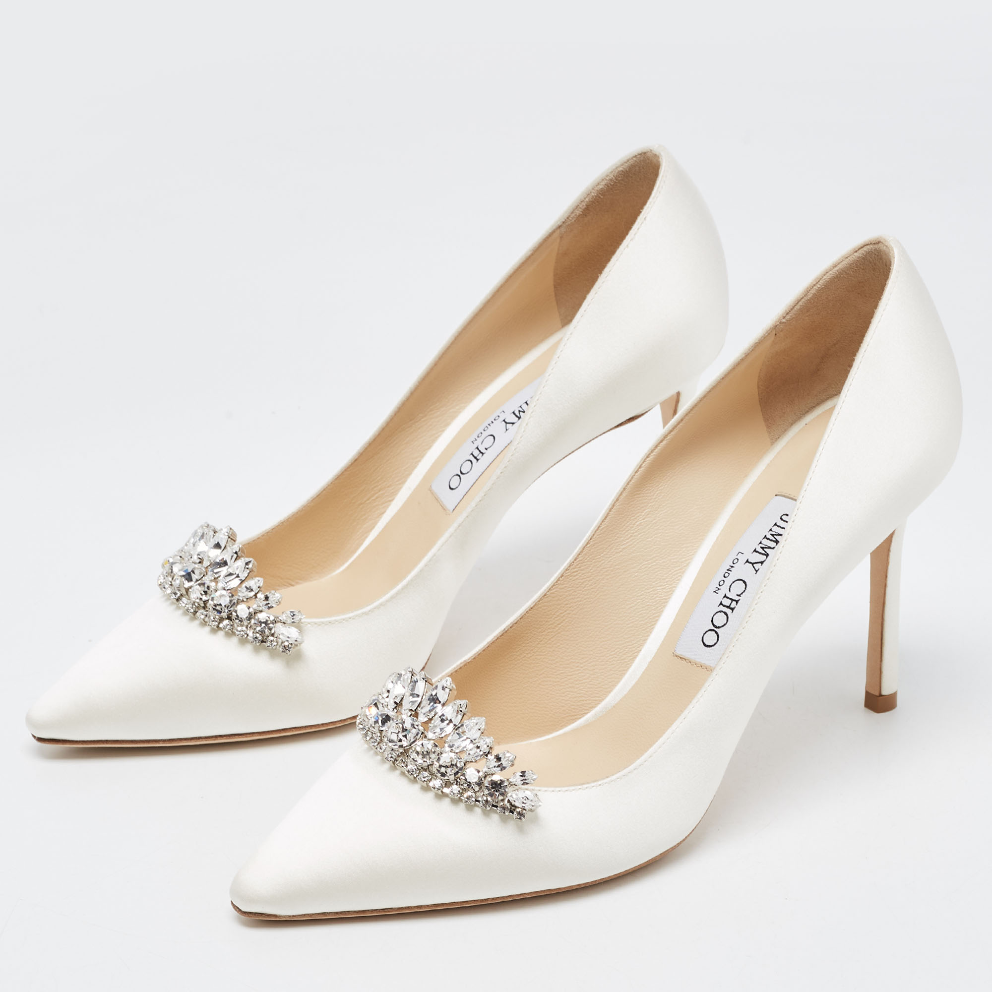 

Jimmy Choo White Satin Romy Pointed Toe Pumps Size