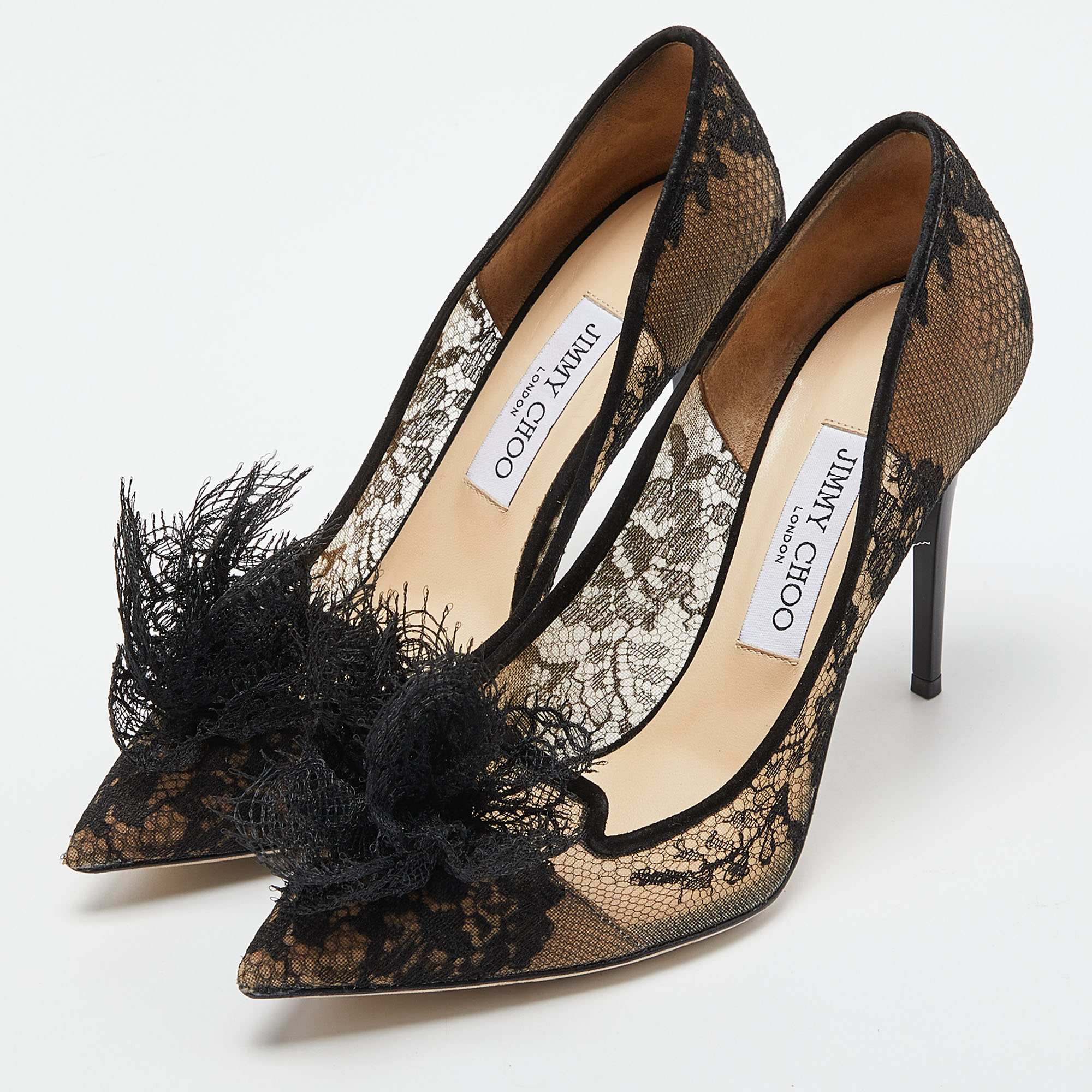 

Jimmy Choo Black Lace Pointed Toe Pumps Size
