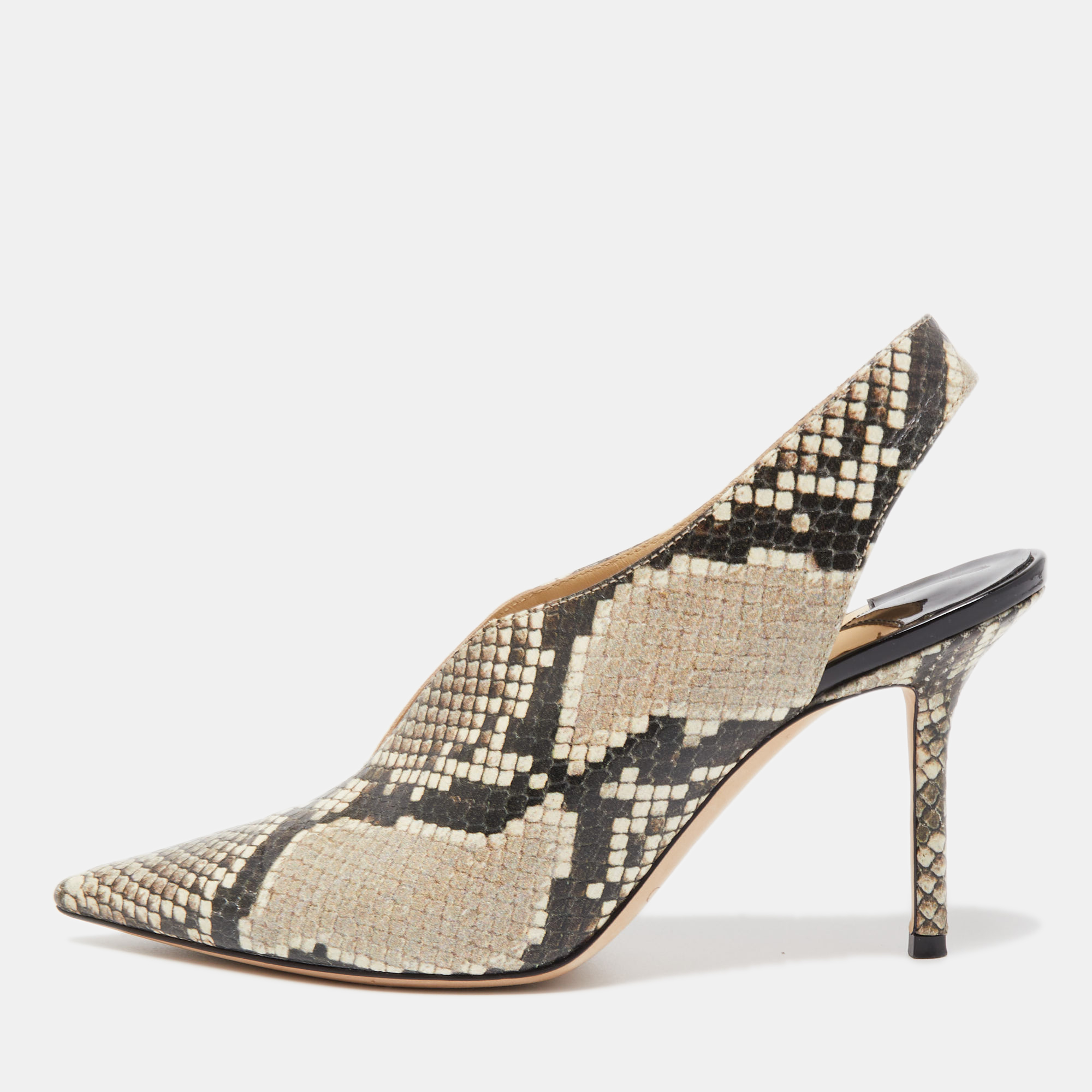 

Jimmy Choo Brown/Beige Python Embossed Leather Pointed Toe Slingback Pumps Size