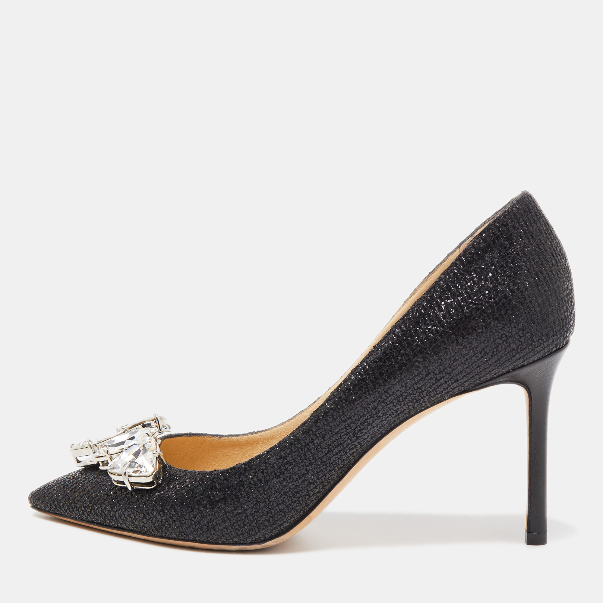 

Jimmy Choo Black Glitter Fabric Marvel Pumps Size