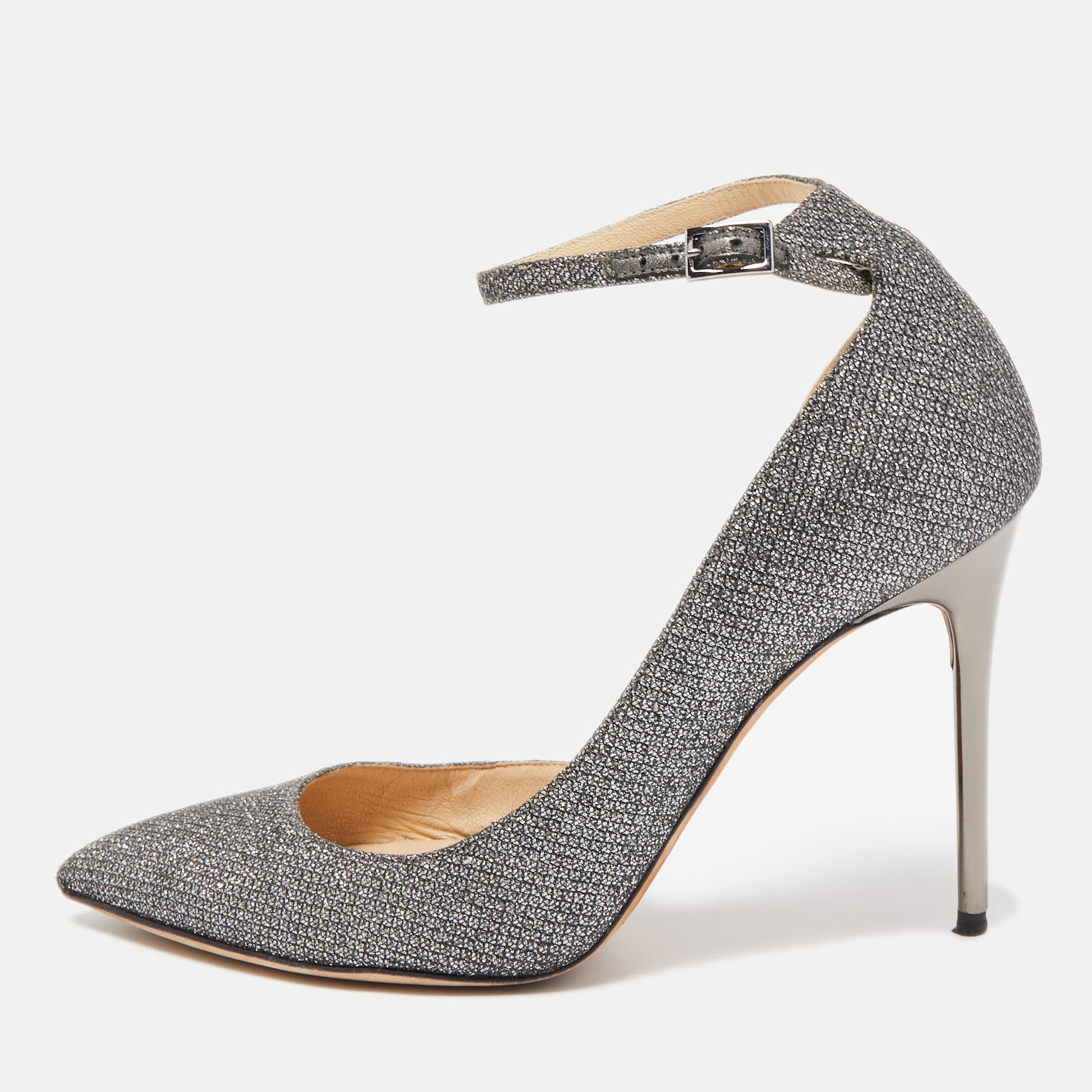 Pre-owned Jimmy Choo Grey Lurex Fabric Lucy Pumps Size 36