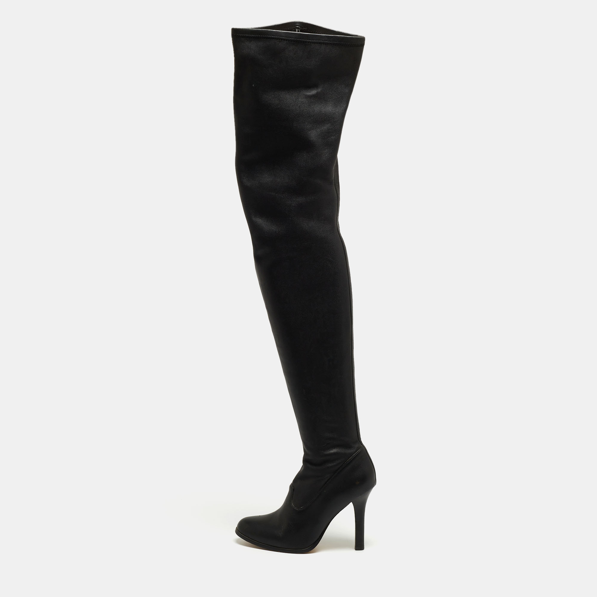 

Jimmy Choo For H&M Black Leather Thigh High Boots Size
