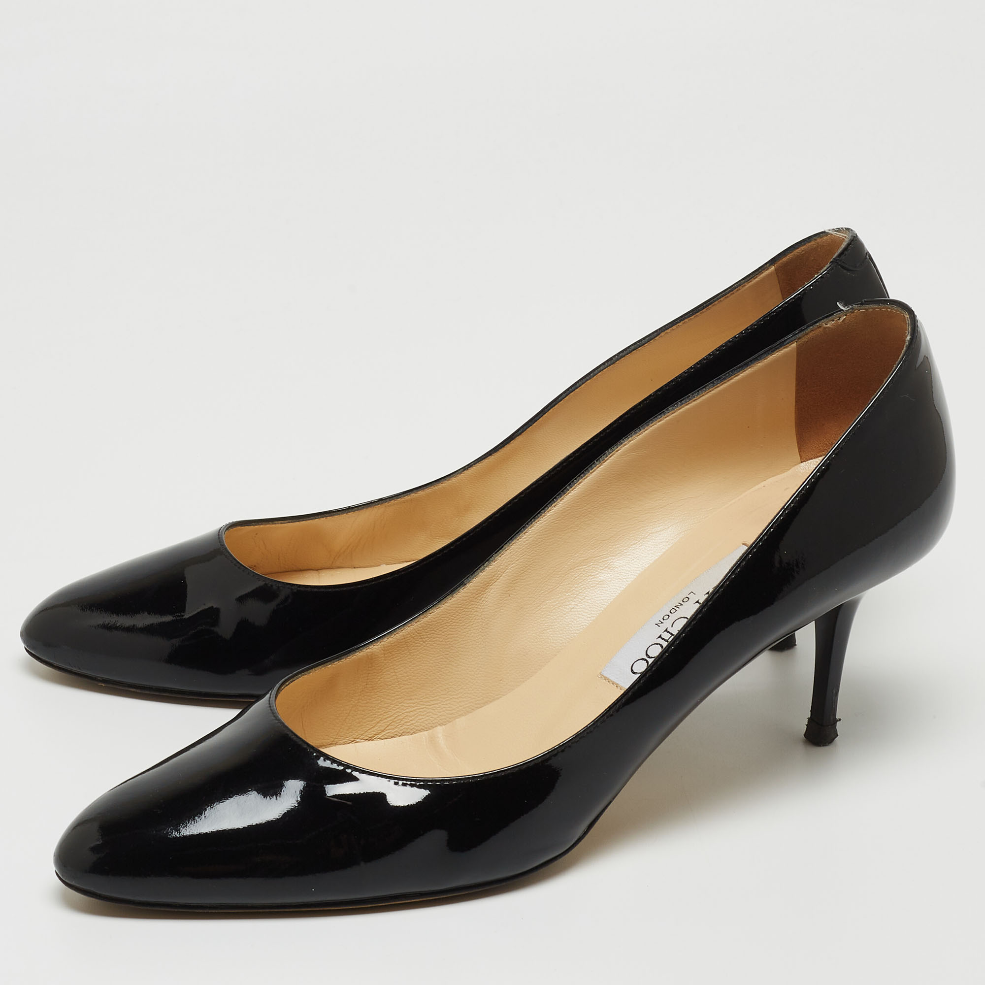 

Jimmy Choo Black Patent Round Toe Pumps Size