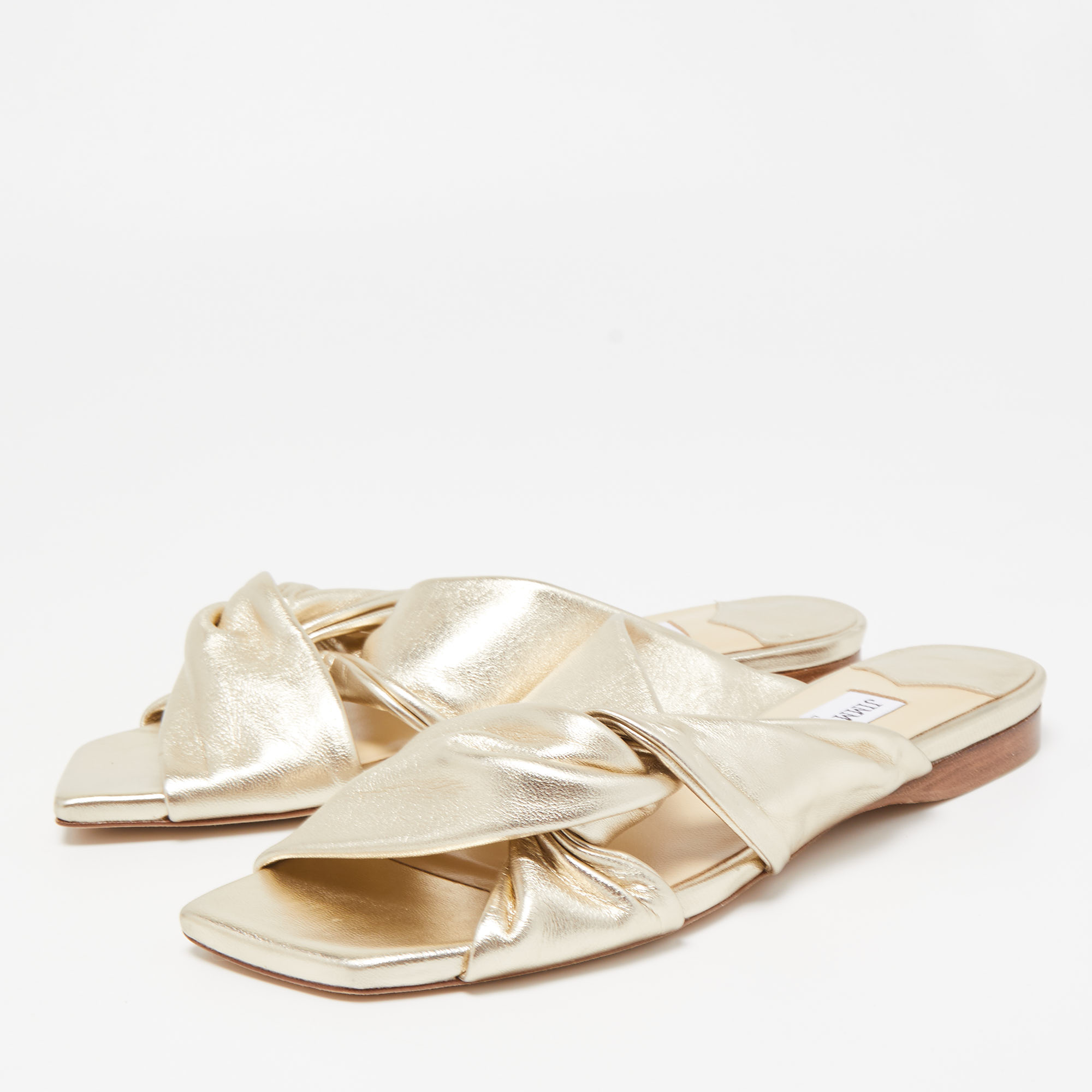 

Jimmy Choo Gold Foil Leather Narisa Flat Sandals Size