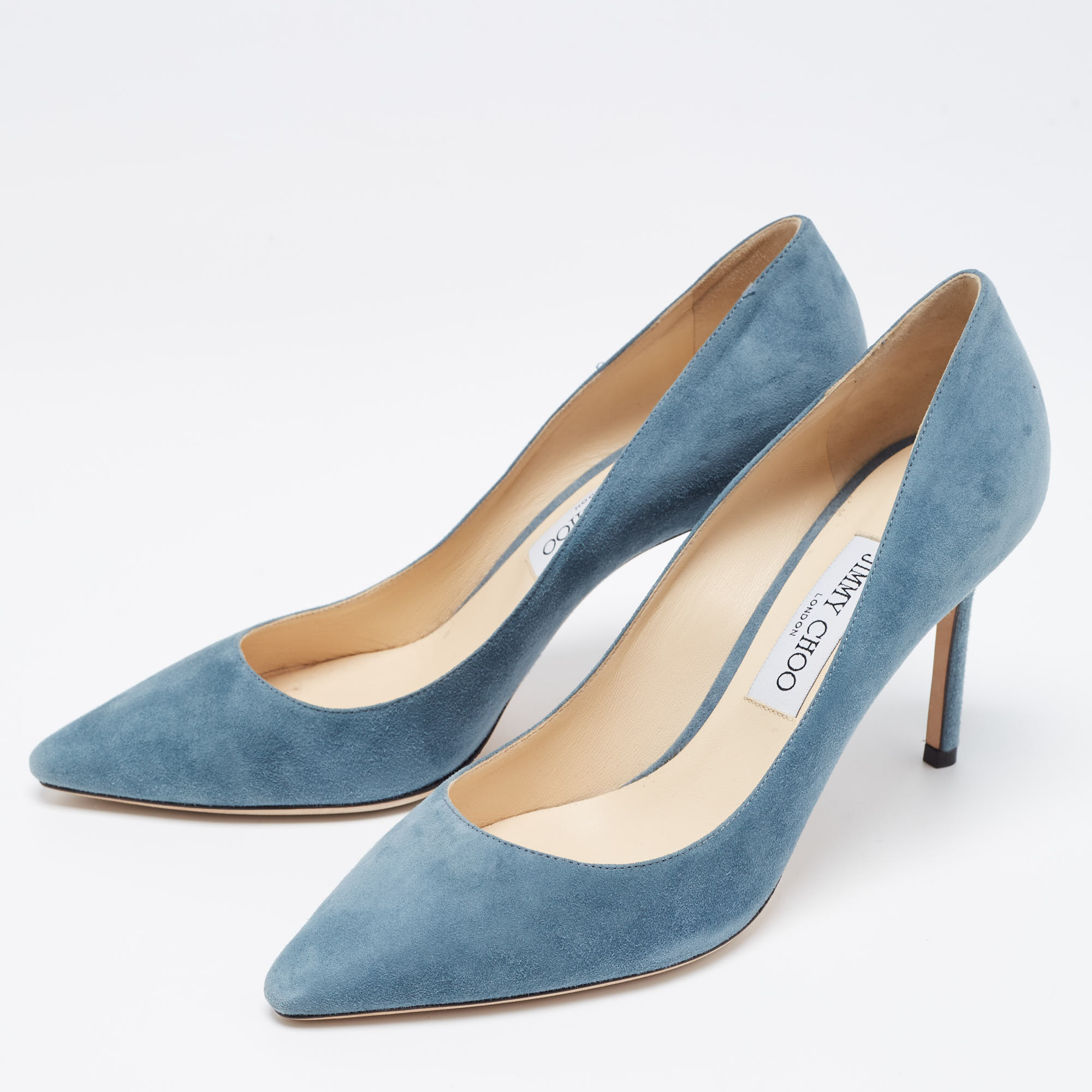 

Jimmy Choo Light Blue Suede Romy Pointed Toe Pumps Size