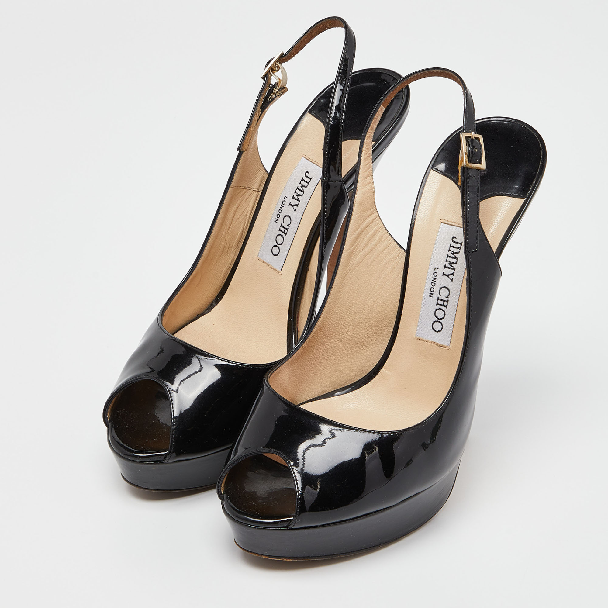 

Jimmy Choo Black Patent Leather Vita Slingback Pumps Size