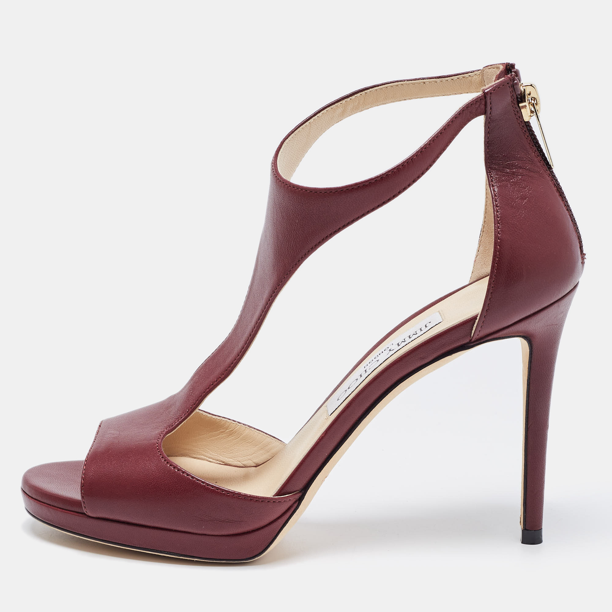 Pre-owned Jimmy Choo Burgundy Leather Lana Sandals Size 37.5