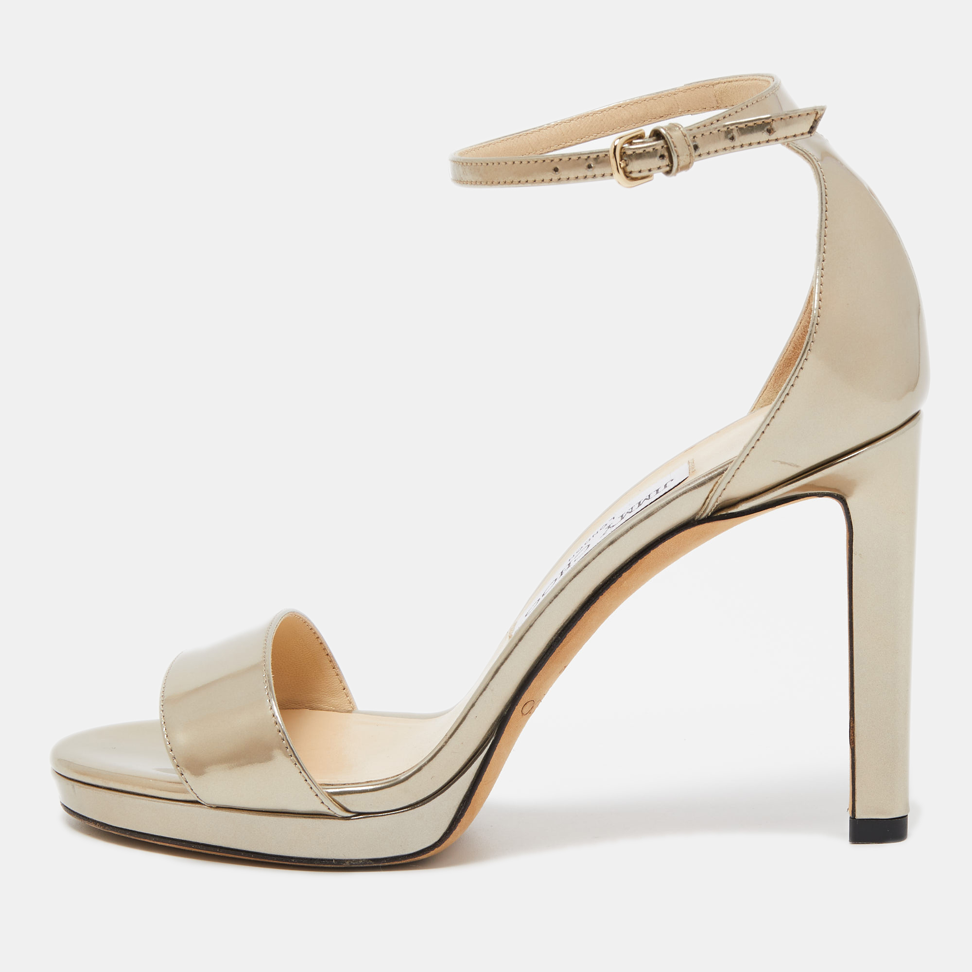Pre-owned Jimmy Choo Gold Leather Misty Ankle Strap Sandals Size 37