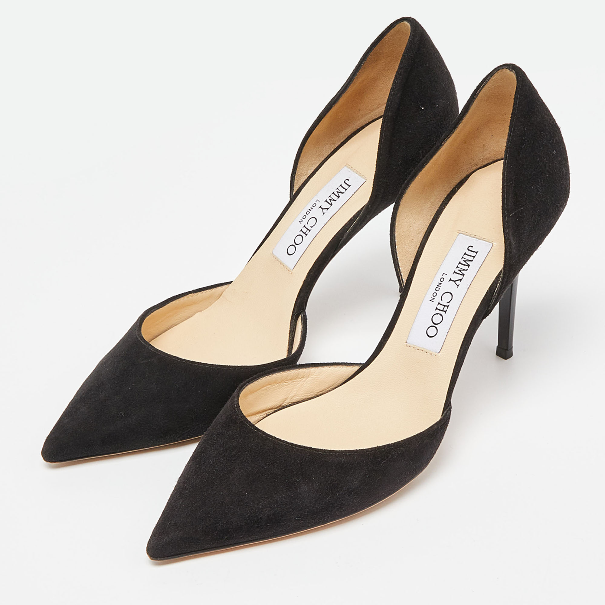 

Jimmy Choo Black Suede D'orsay Pointed Pumps Size