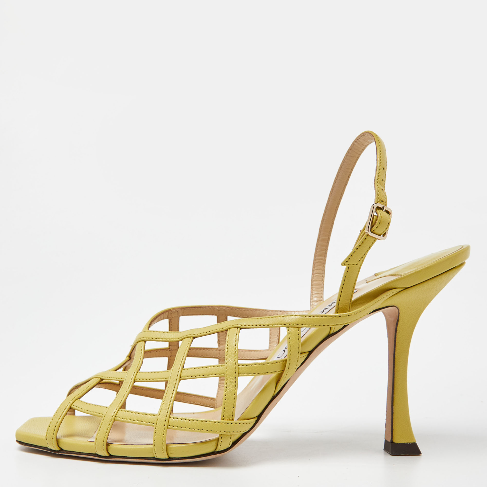 Pre-owned Jimmy Choo Yellow Leather Saila Slingback Sandals Size 40