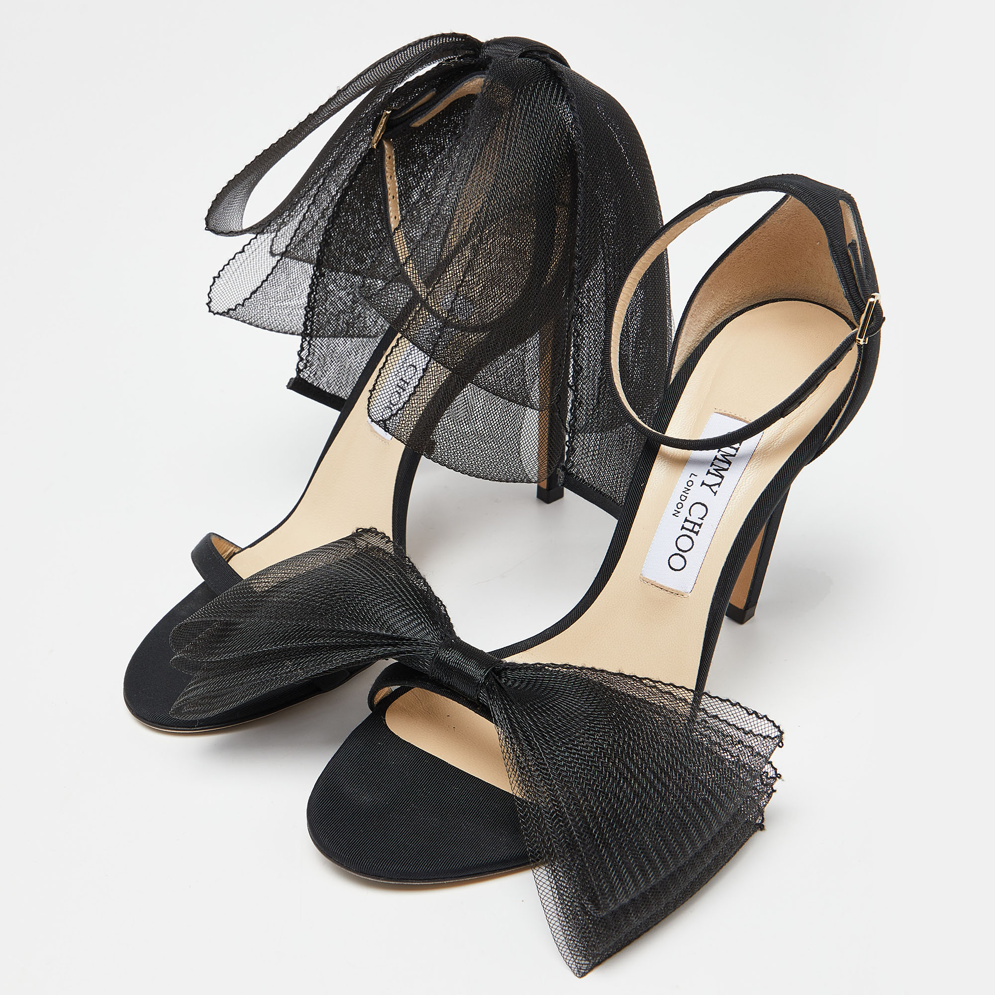 

Jimmy Choo Black Fabric and Mesh Aveline Ankle-Strap Sandals Size