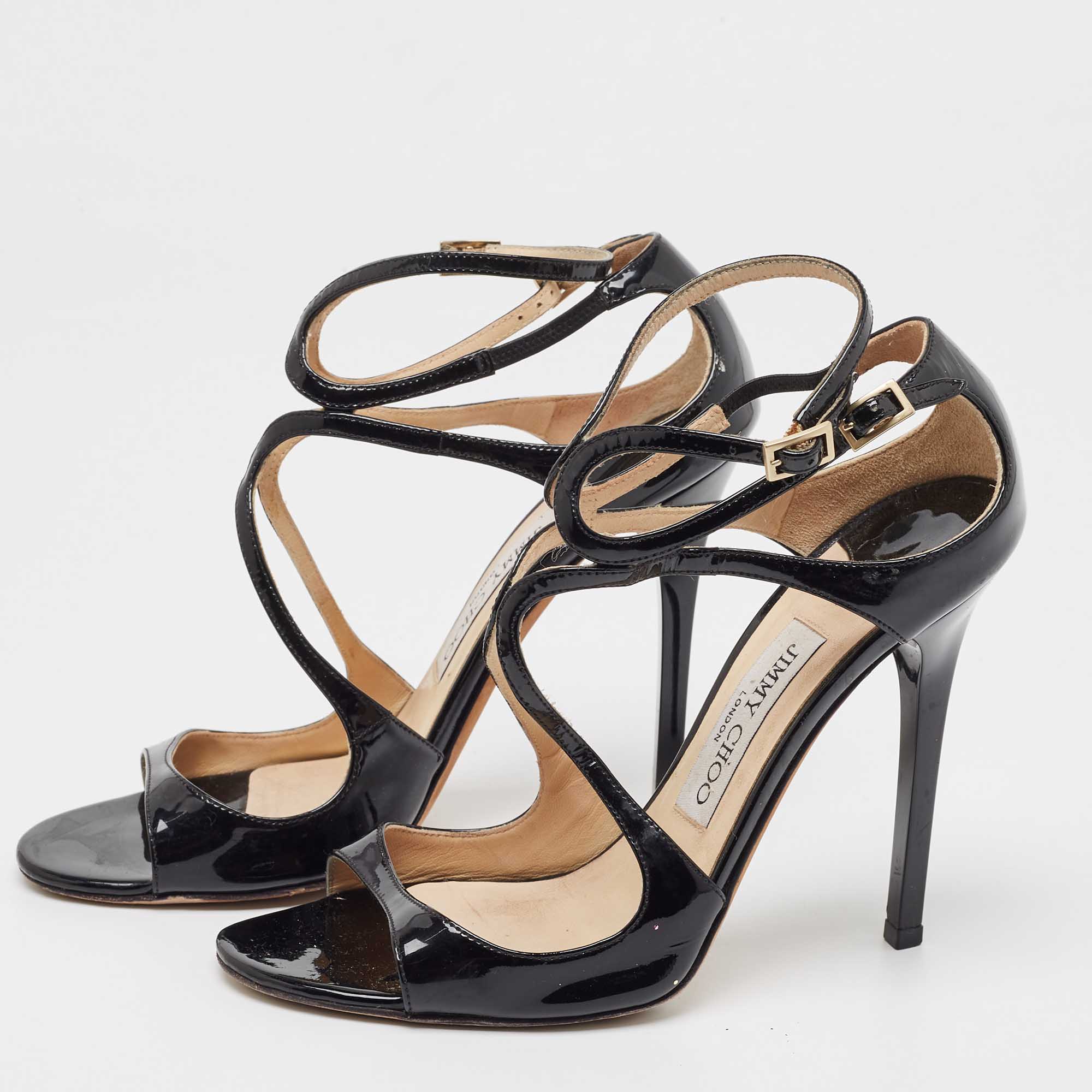 

Jimmy Choo Black Patent Lance Strappy Sandals Size