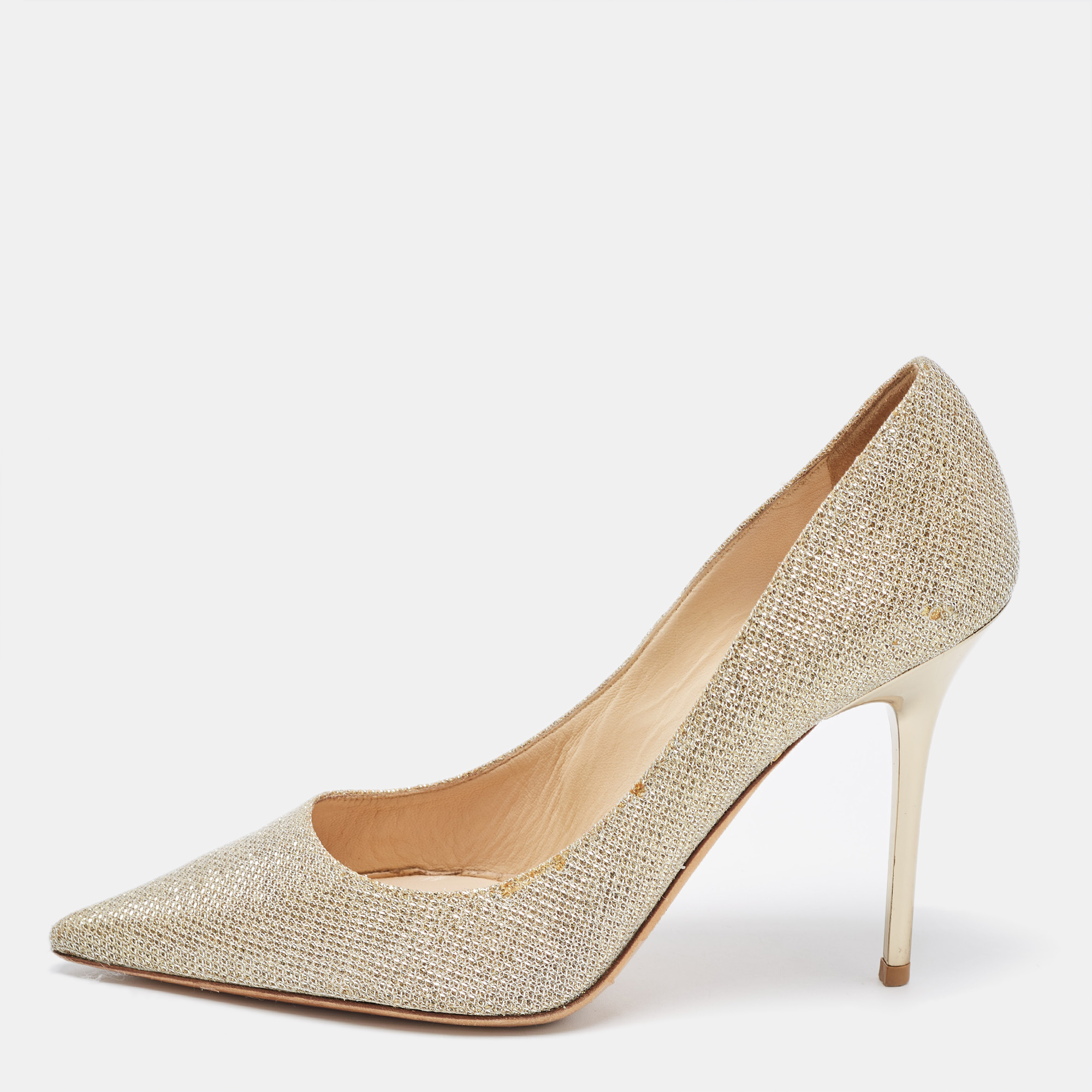 

Jimmy Choo Gold Glitter Romy Pointed Toe Pumps Size