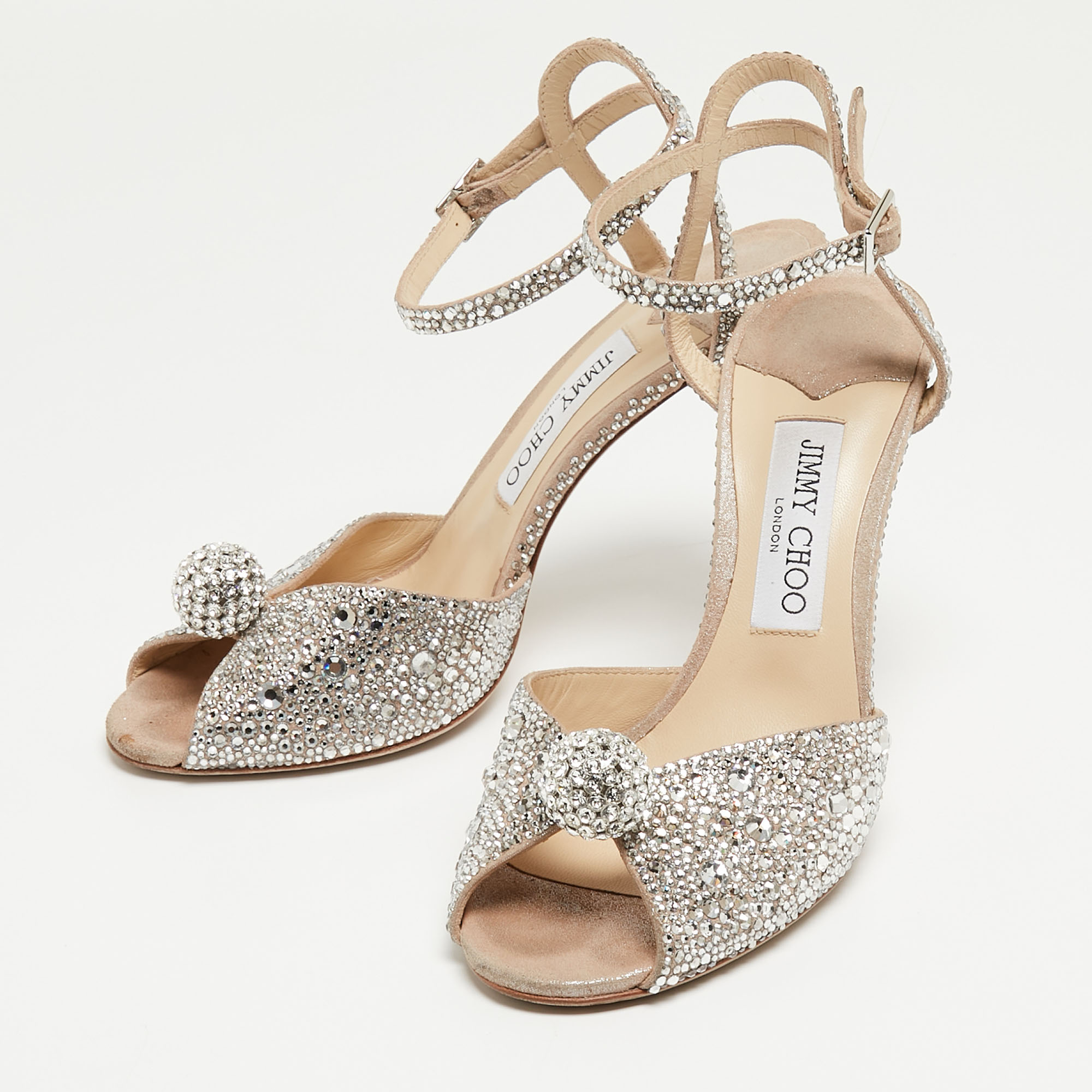 

Jimmy Choo Beige Suede And Crystal Embellished Leather Sacora Ankle Strap Sandals Size