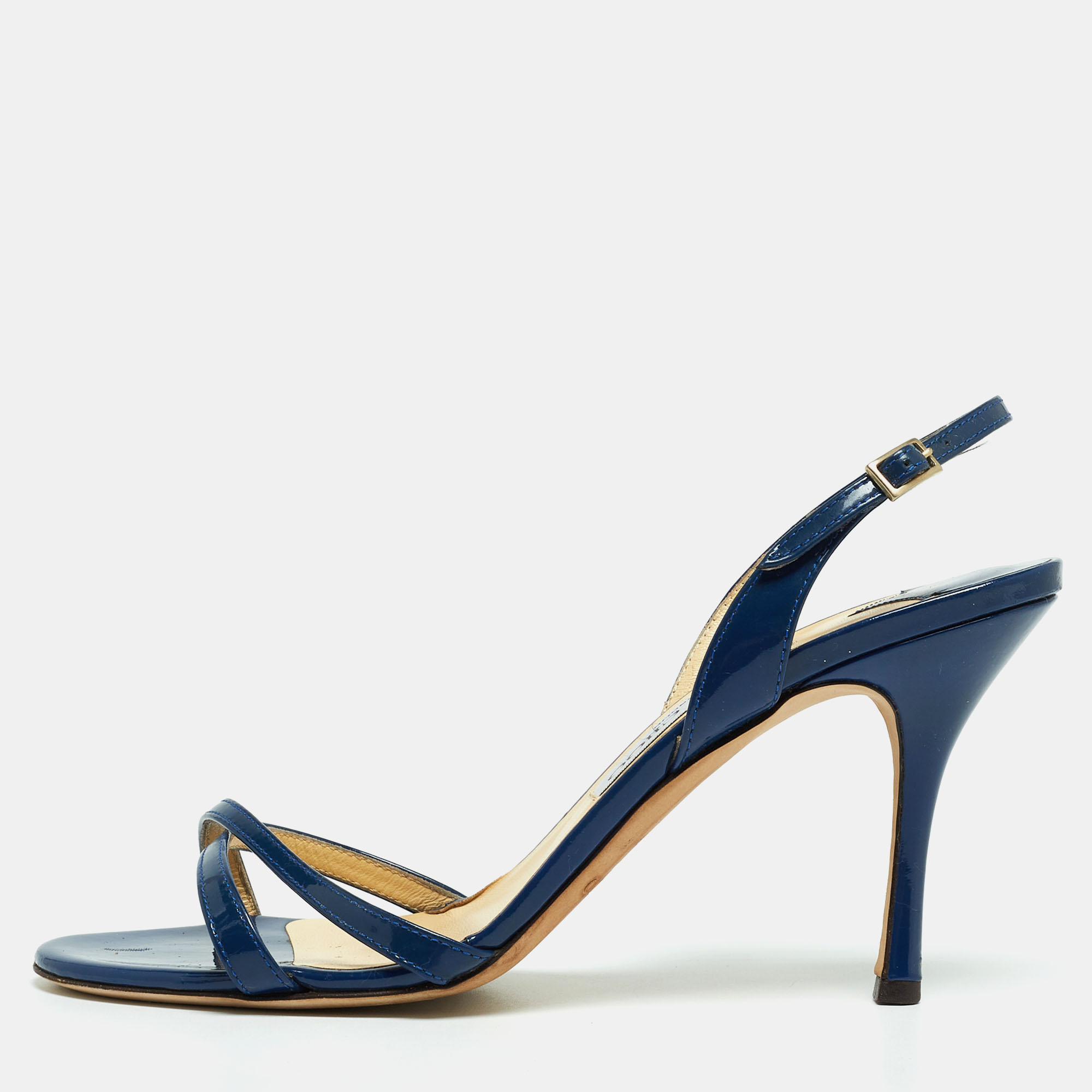 

Jimmy Choo Blue Patent Leather India Slingback Sandals Size