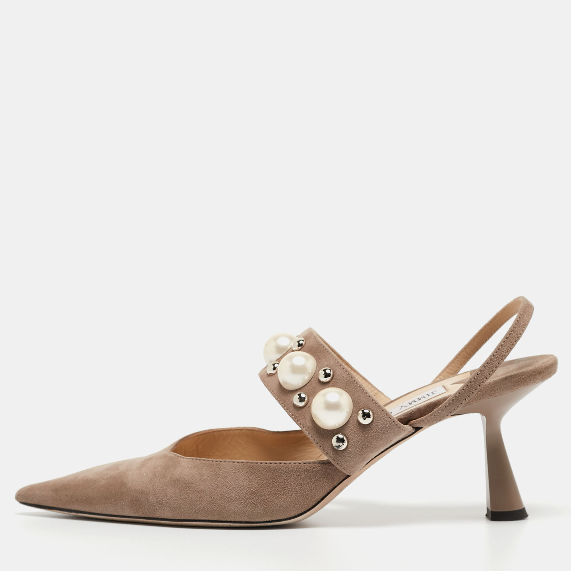 Pre Owned Jimmy Choo Etoupe Grey Suede Breslin Slingback Pumps Size 40