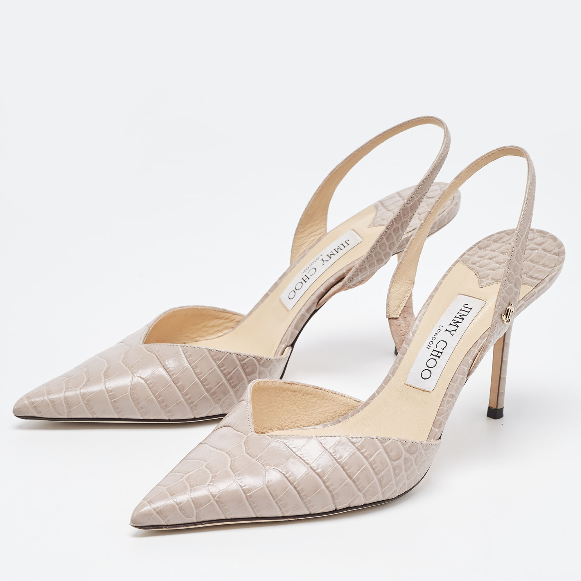 

Jimmy Choo Grey Crocodile Leather Slingback Pumps Size, Beige