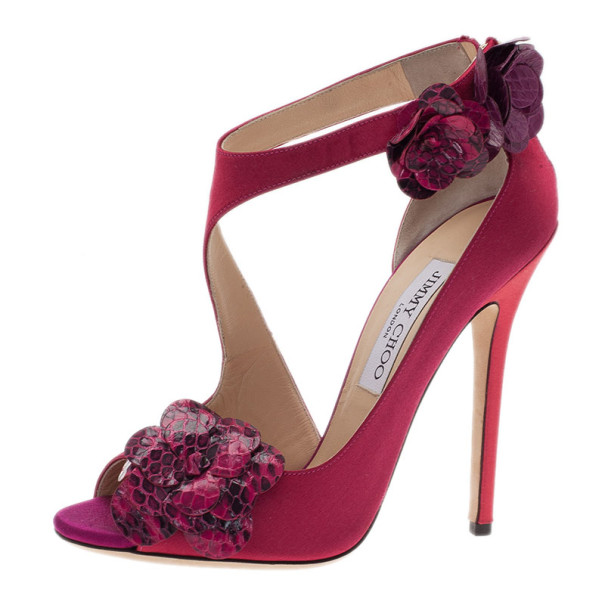 Pre Owned Jimmy Choo Pink Satin Vera Sandals Size 37
