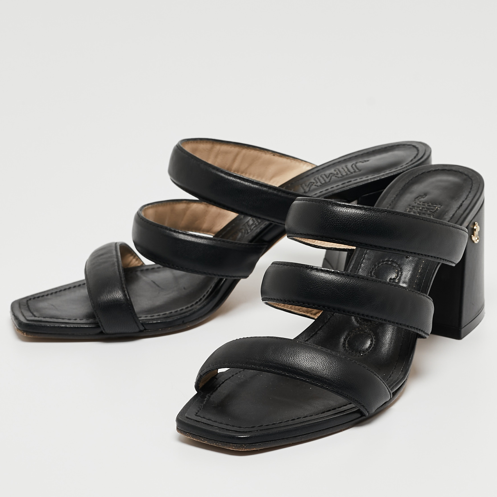 

Jimmy Choo Black Leather Auna Slide Sandals Size