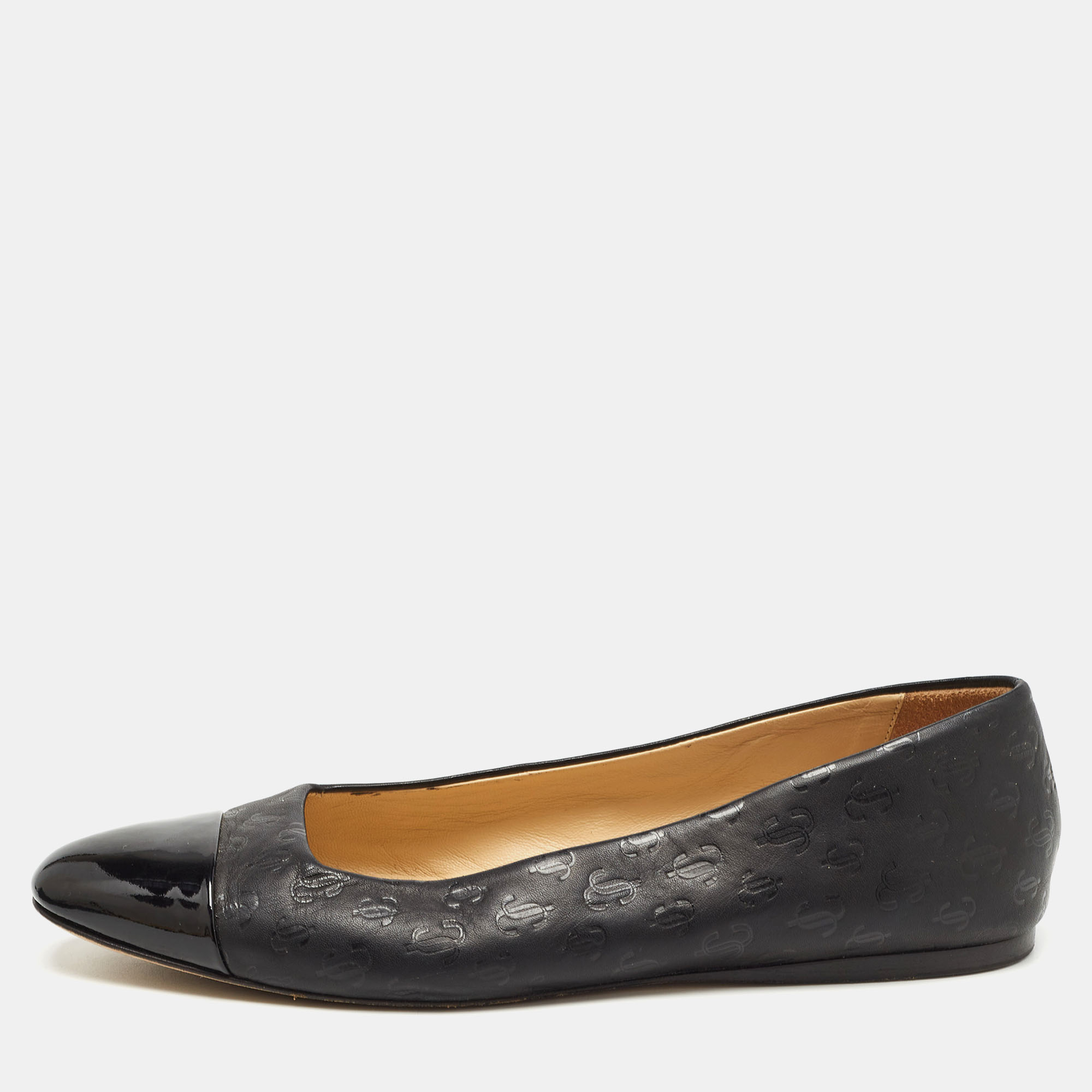 

Jimmy Choo Black Leather and Patent Ballet Flats Size