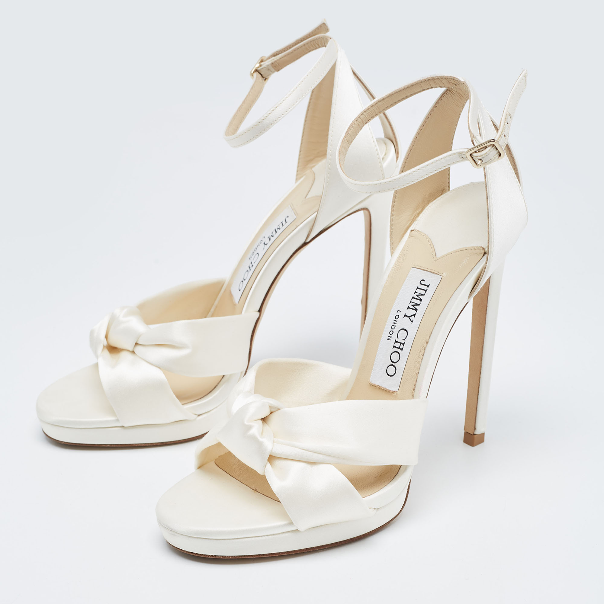 

Jimmy Choo Ivory Satin Rosie Ankle Strap Sandals Size, White