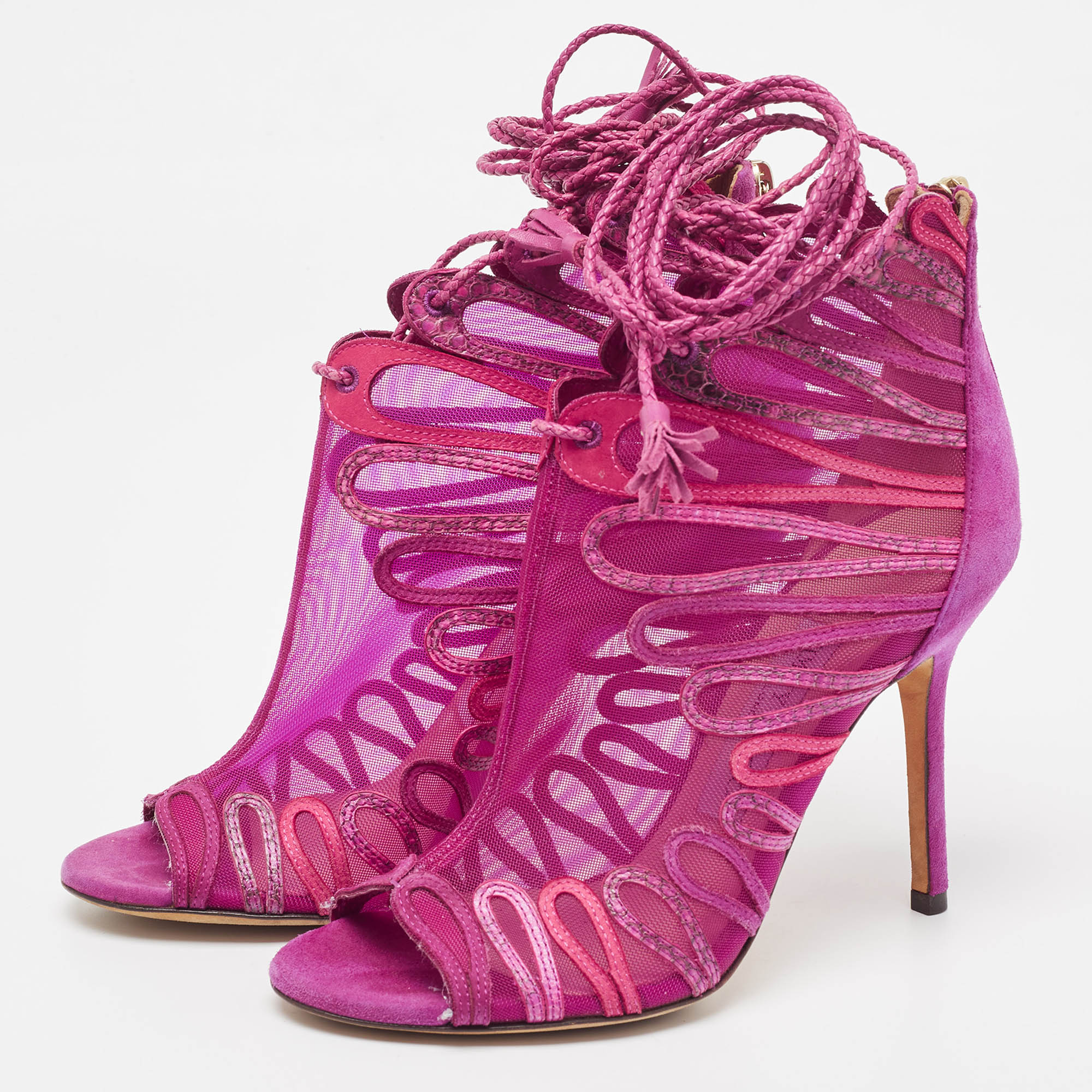 

Jimmy Choo Purple Mesh and Suede Ankle Boots Size
