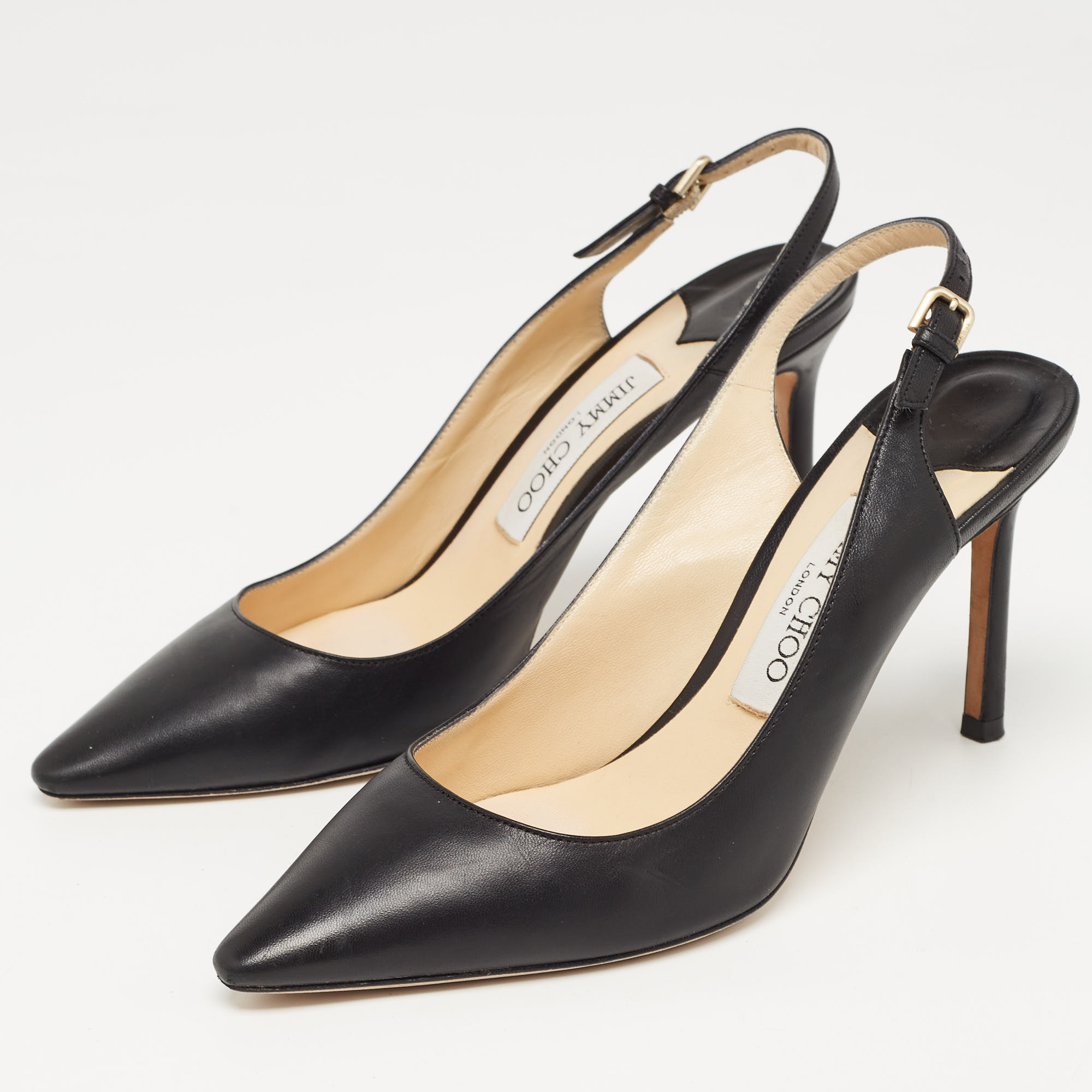 

Jimmy Choo Black Leather Slingback Pumps Size