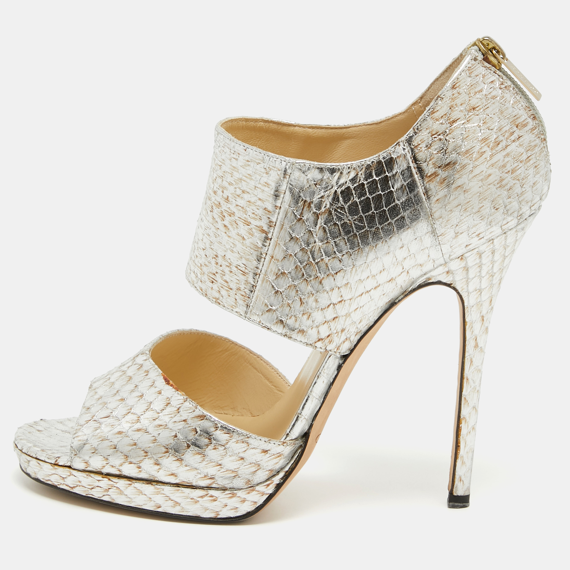 

Jimmy Choo Silver/Brown Python Embossed Leather Private Sandals Size