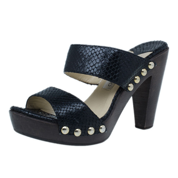 Pre Owned Jimmy Choo Black Python Wooden Slides Size 38