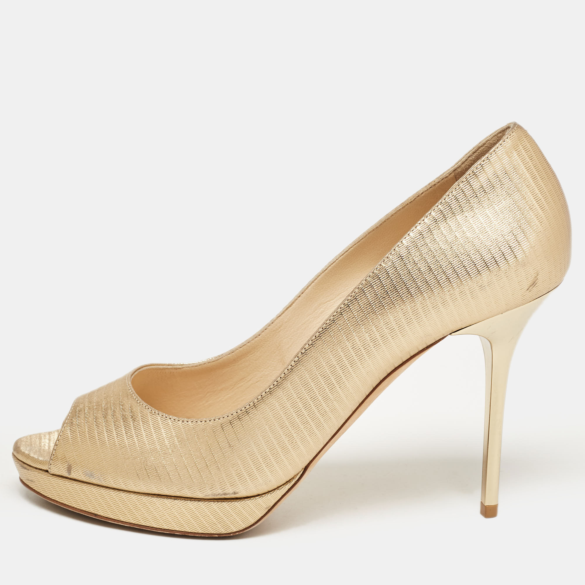 Pre-owned Jimmy Choo Gold Textured Leather Luna Pumps Size 38.5