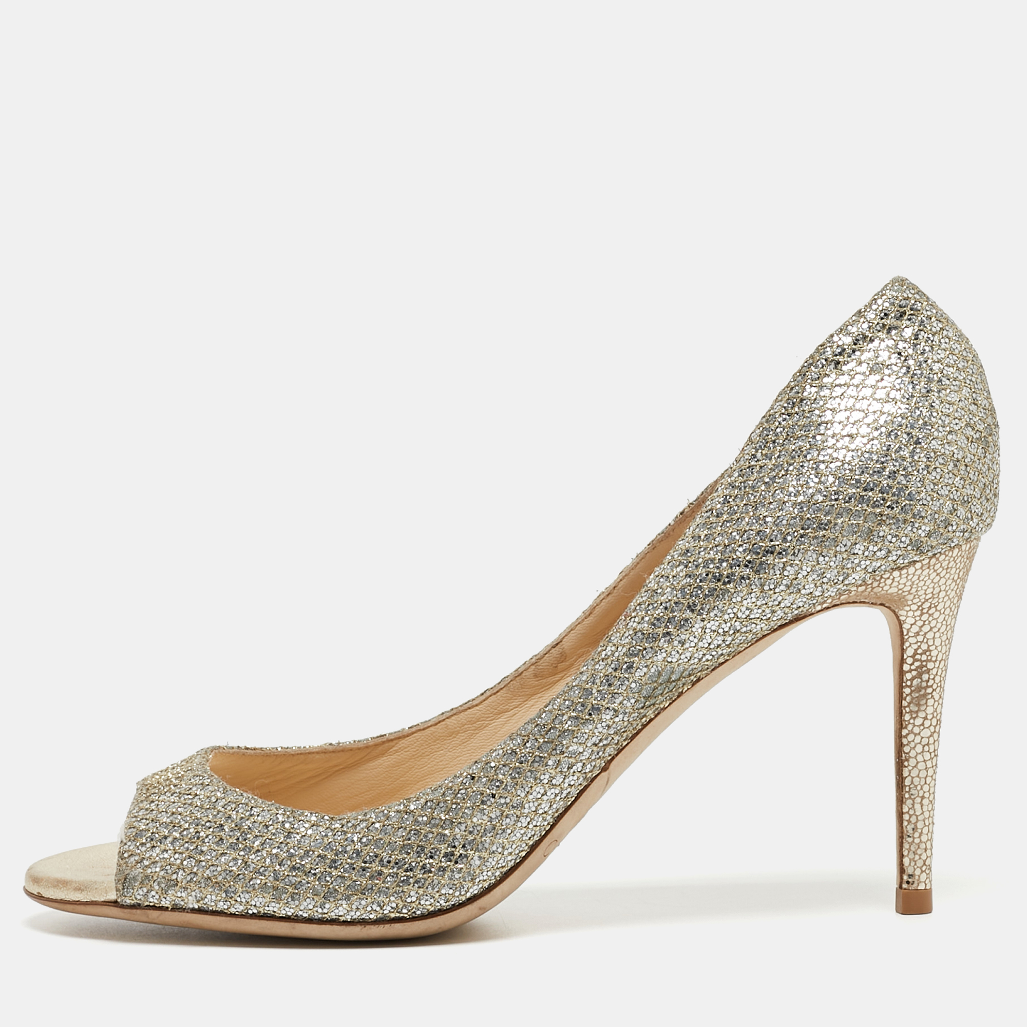 Pre-owned Jimmy Choo Silver/gold Glitter Fabric Evelyn Pumps Size 39.5