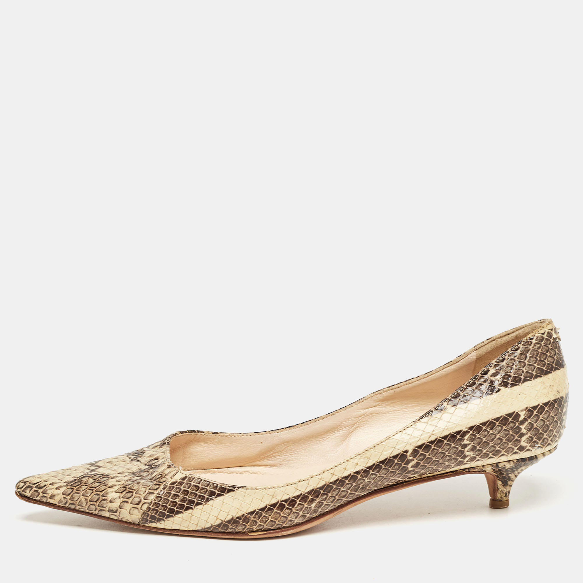 Pre-owned Jimmy Choo Beige/brown Snakeskin Embossed Leather Anouk Pumps Size 35.5