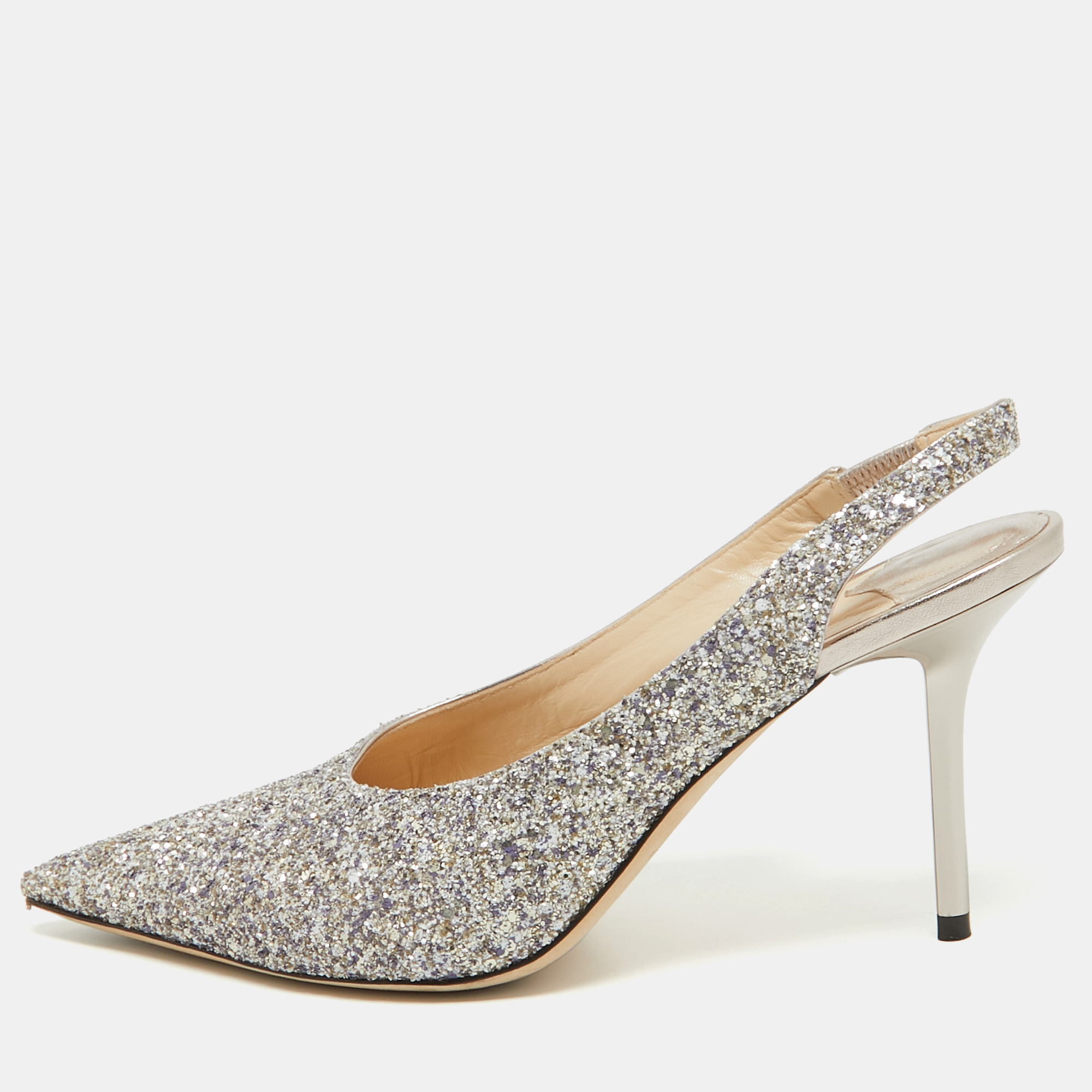Pre-owned Jimmy Choo Metallic Glitter Ivy Pointed Toe Slingback Pumps Size 38