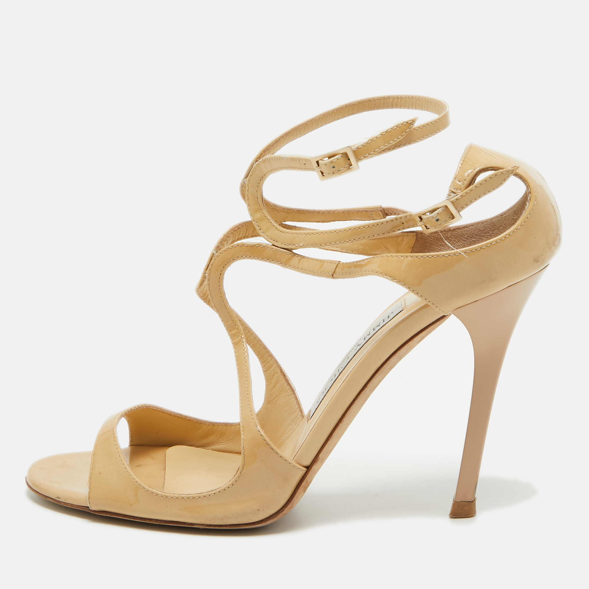 

Jimmy Choo Beige Patent Leather Lance Ankle Strap Sandals Size