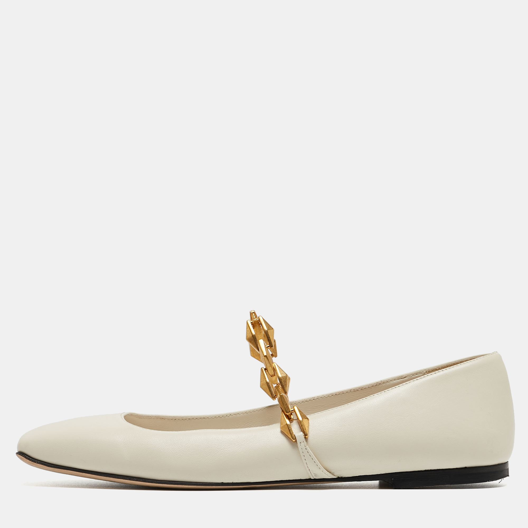 Pre Owned Jimmy Choo Off White Leather Diamond Tilda Ballet Flats Size 38