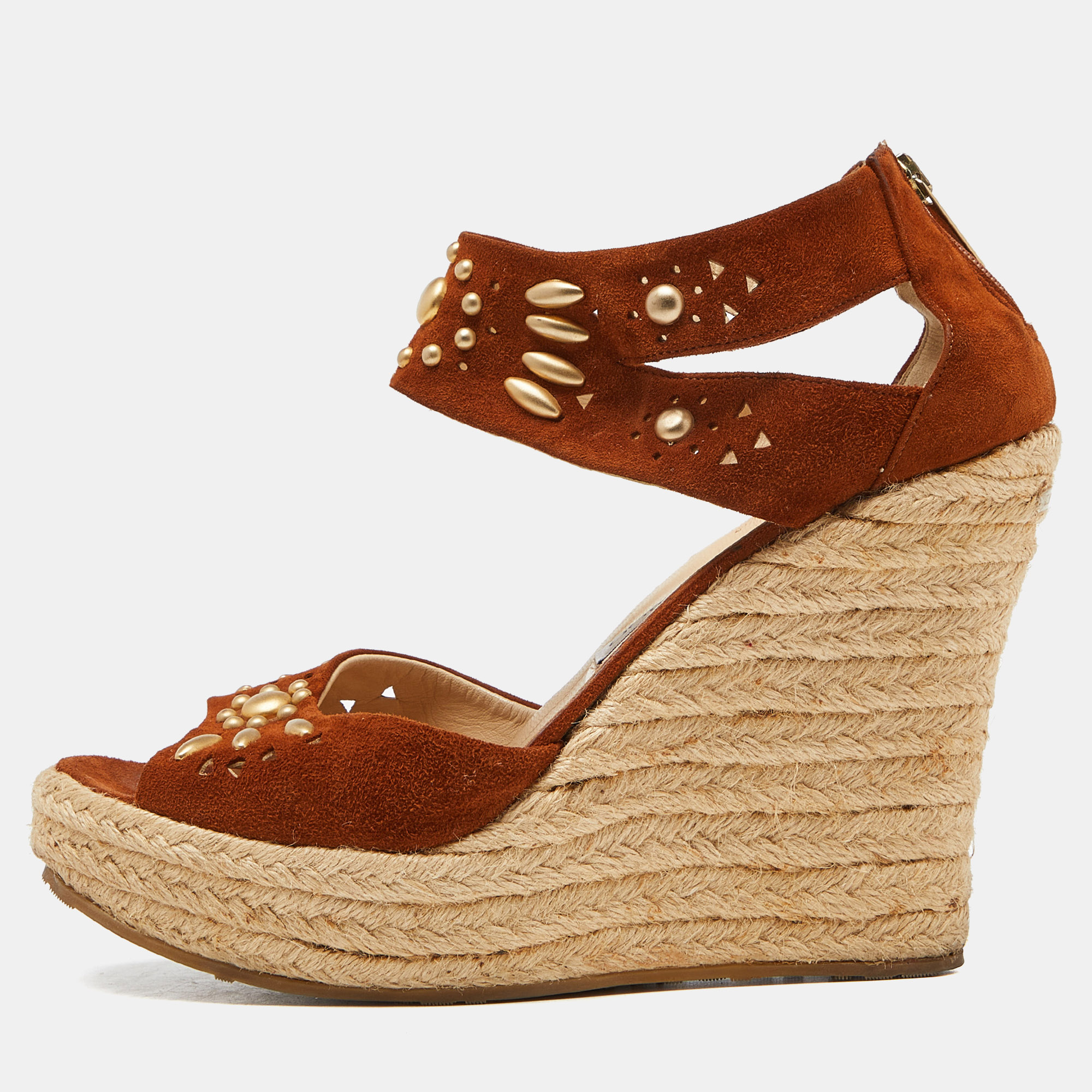 Pre-owned Jimmy Choo Brown Suede Wedge Sandals Size 40.5