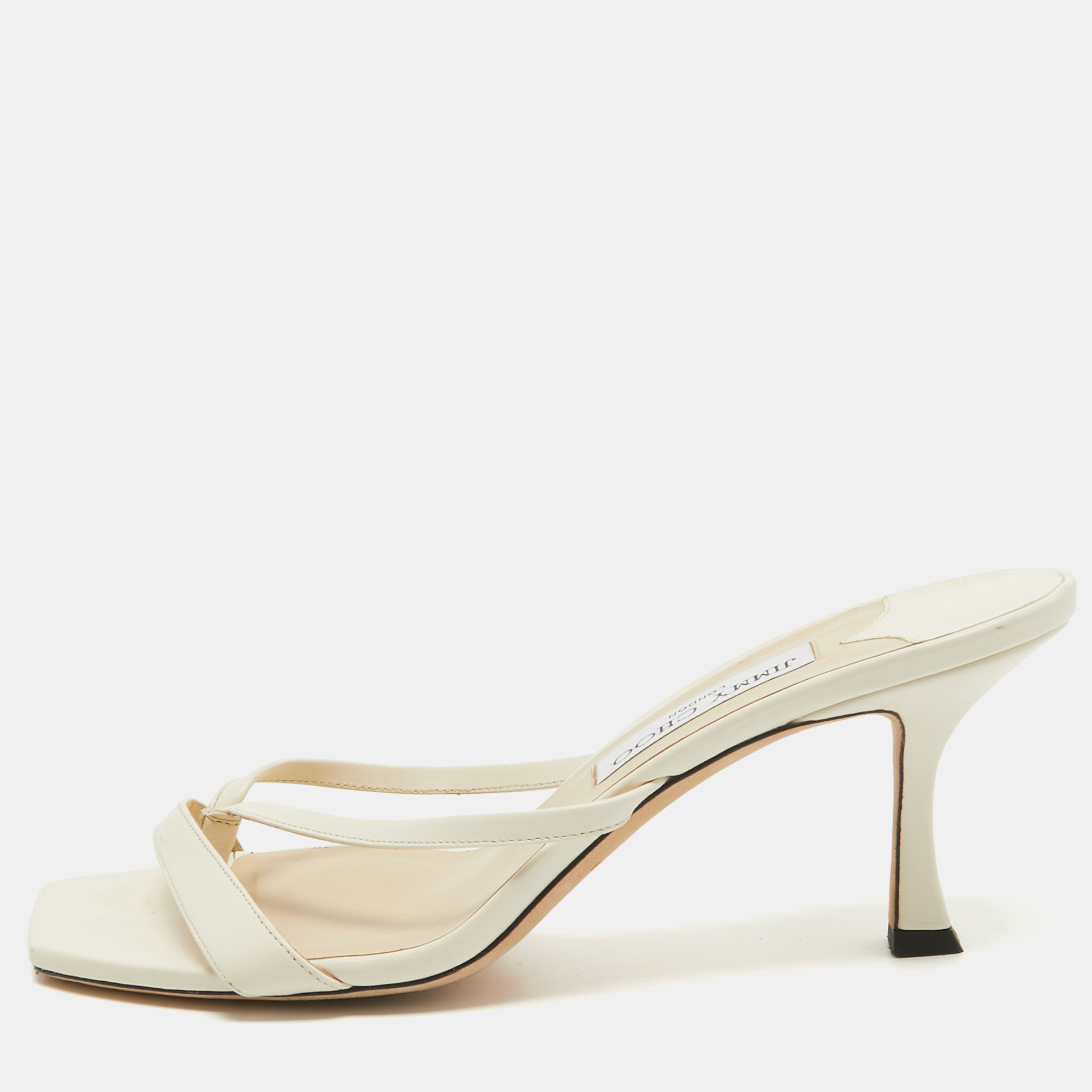 

Jimmy Choo Cream Leather Square Slide Sandals Size