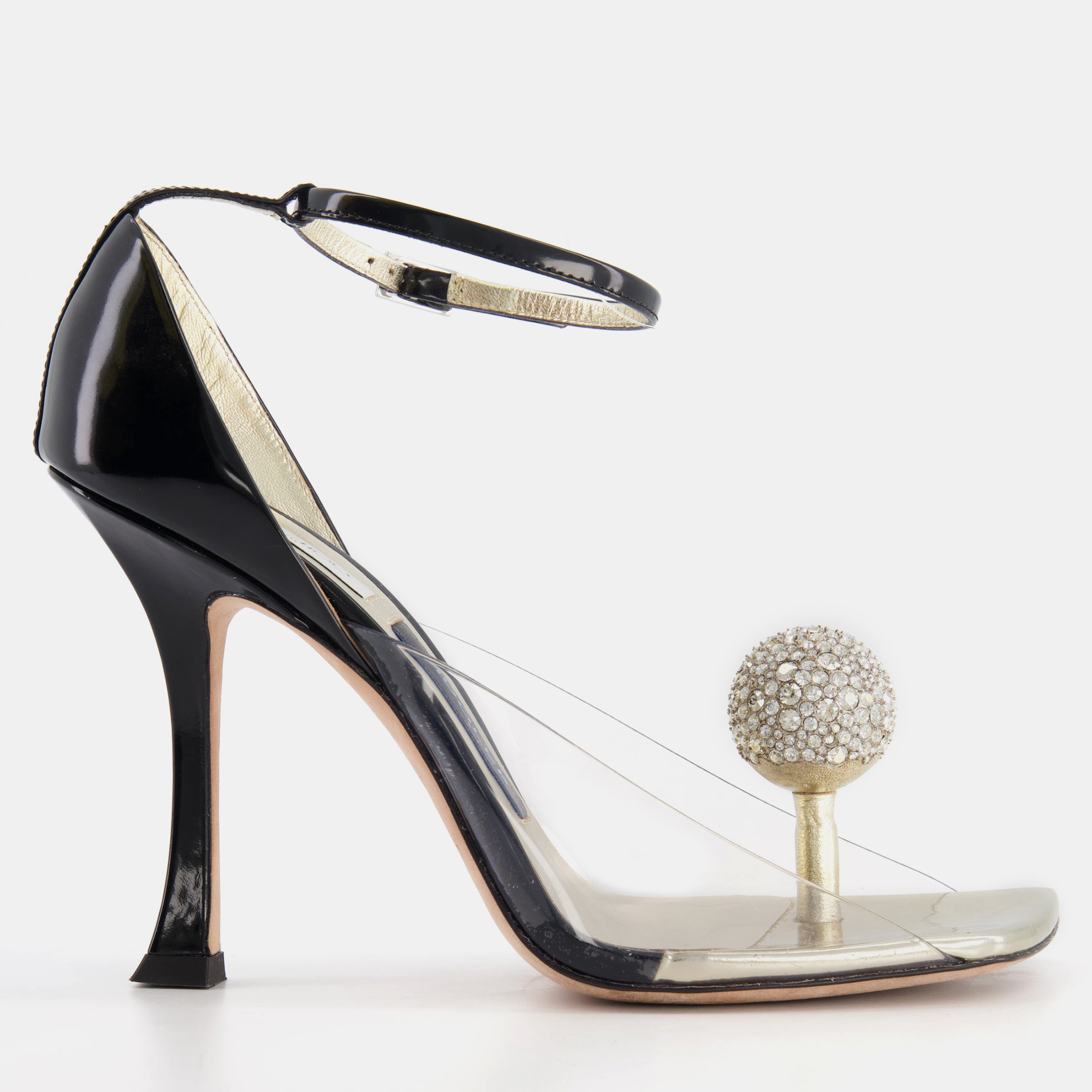 

Jimmy Choo x Mugler Black Patent PVC Heels with Crystal Embellishments Size